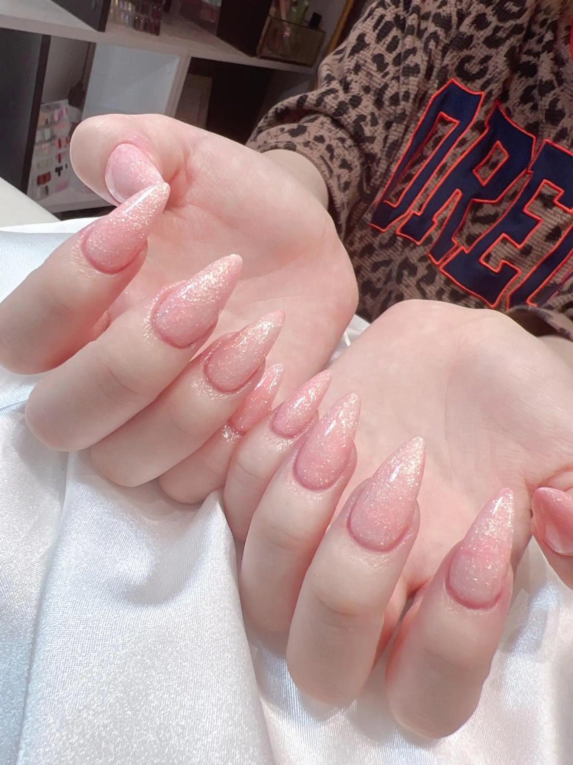ネイル ラメ(グリッター) ワンカラーネイル ピンク スカルプネイル bijou nails　蓮のネイルデザイン