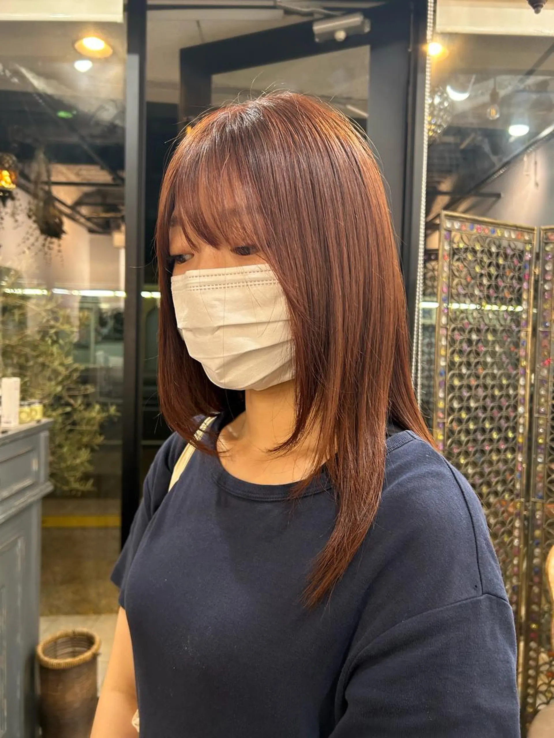 セミロング カラー ブラウンカラー オレンジ オレンジブラウン 木村 陽菜のヘアスタイル