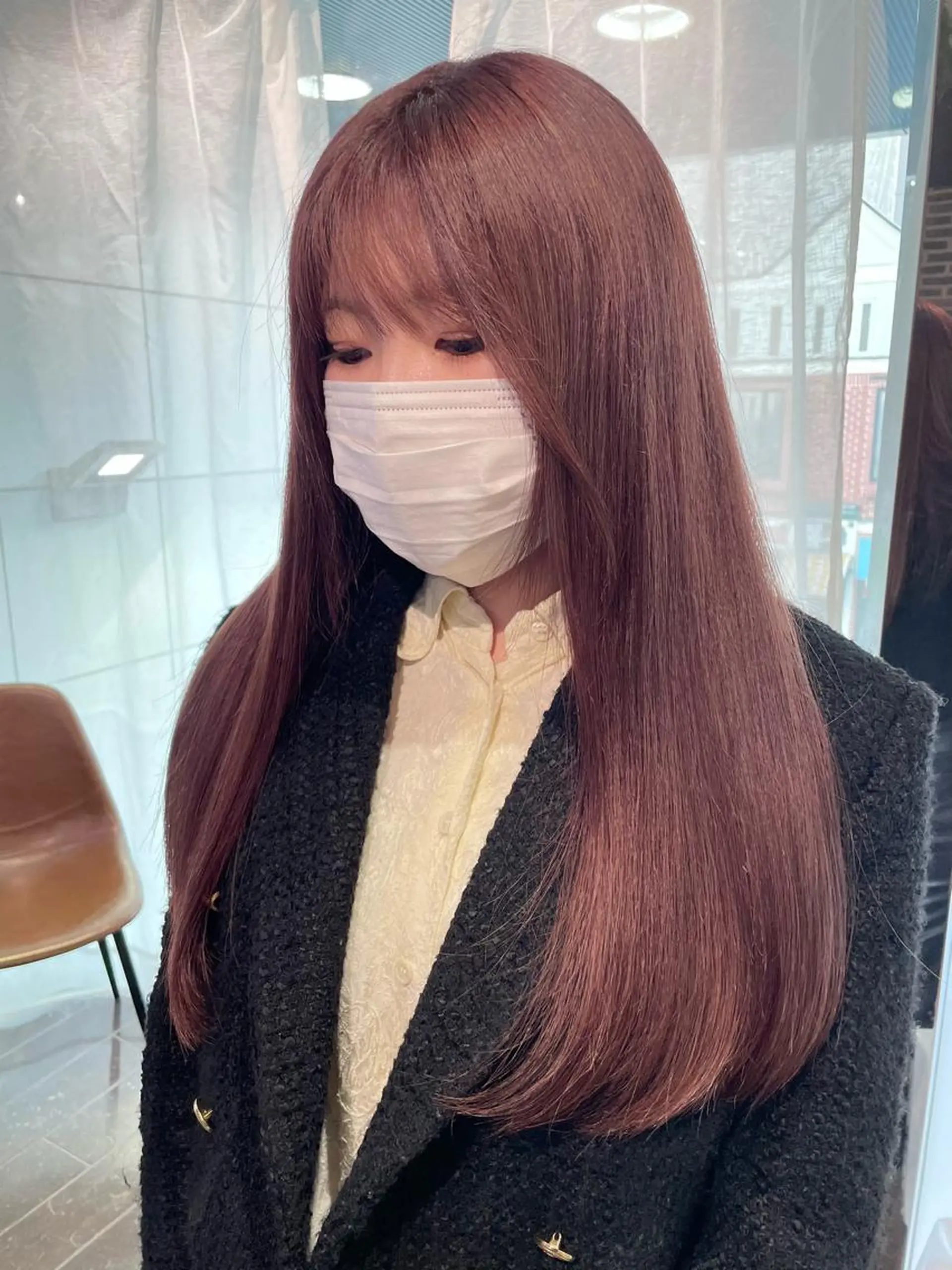 ロング カラー ベージュカラー ピンクカラー ピンクベージュ 髪質改善 トリートメント ヘアカラー トリートメント aya/小顔レイヤー /柔らかカラーのヘアスタイル