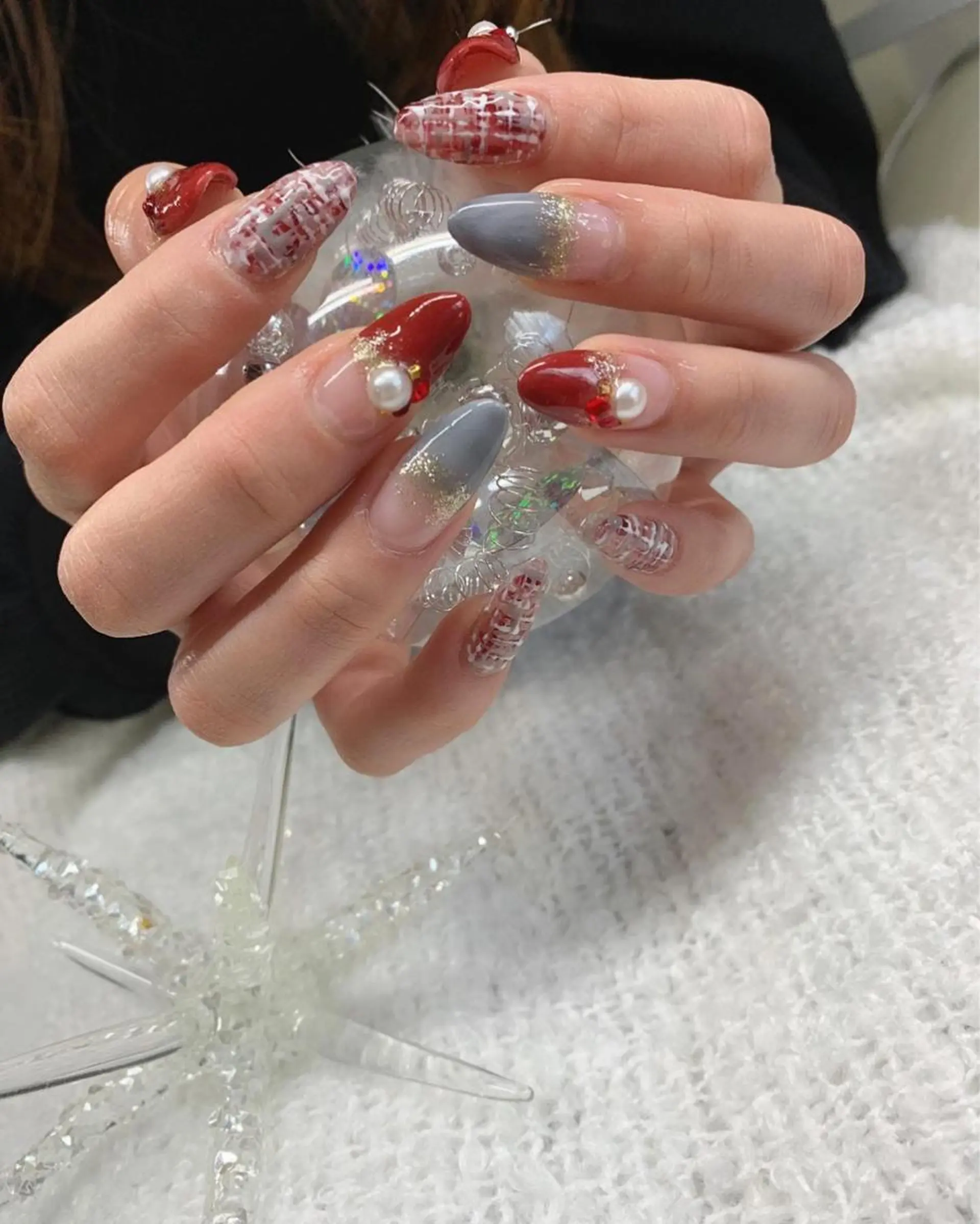 ネイル ボルドー 長さ出し 韓国ネイル スカルプネイル ツイードネイル *･*MIMnail 1号店･*:･*のネイルデザイン