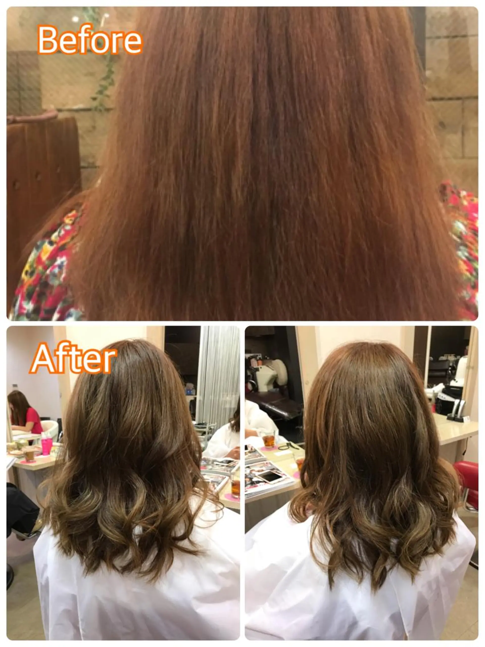 セミロング カラー アッシュ ベージュカラー オレンジ 渋谷宮益坂 omoのヘアスタイル