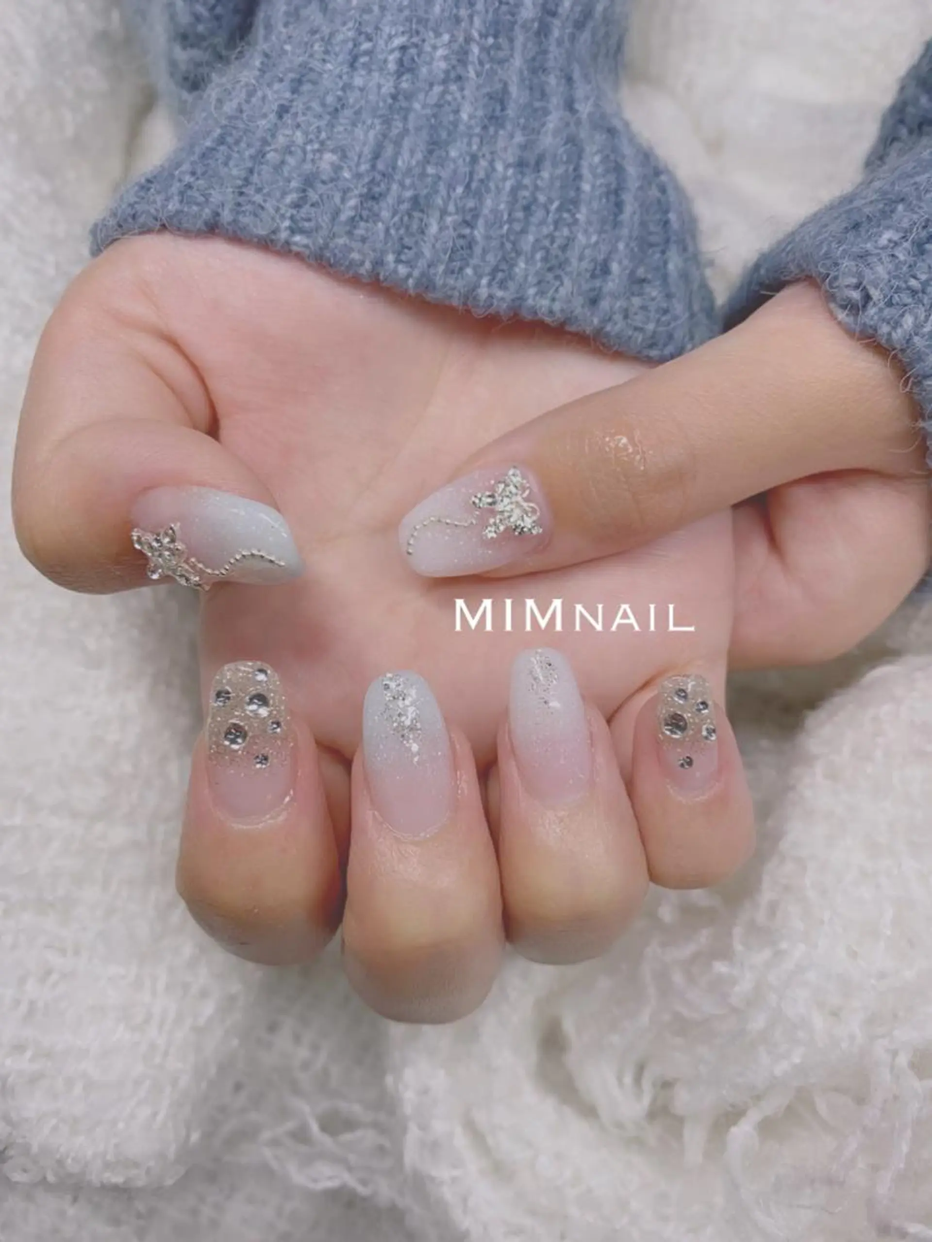 ネイル ブルー 長さ出し グラデーション スカルプネイル シルバー *･*MIMnail 1号店･*:･*のネイルデザイン