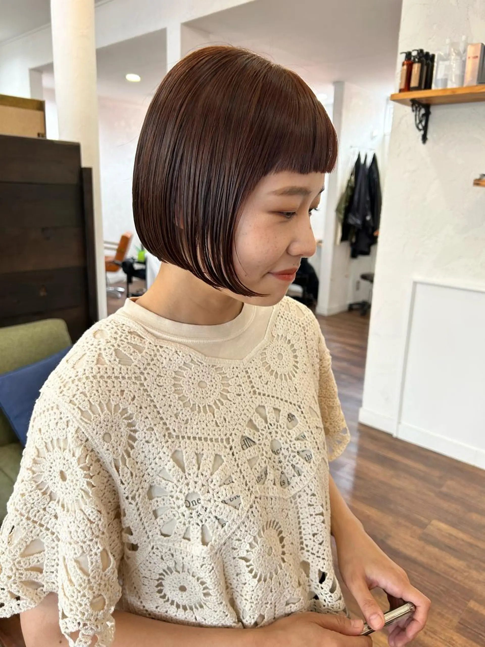ショート カラー ベージュカラー オレンジ オレンジベージュ ボブ カット 江原 彩華のヘアスタイル