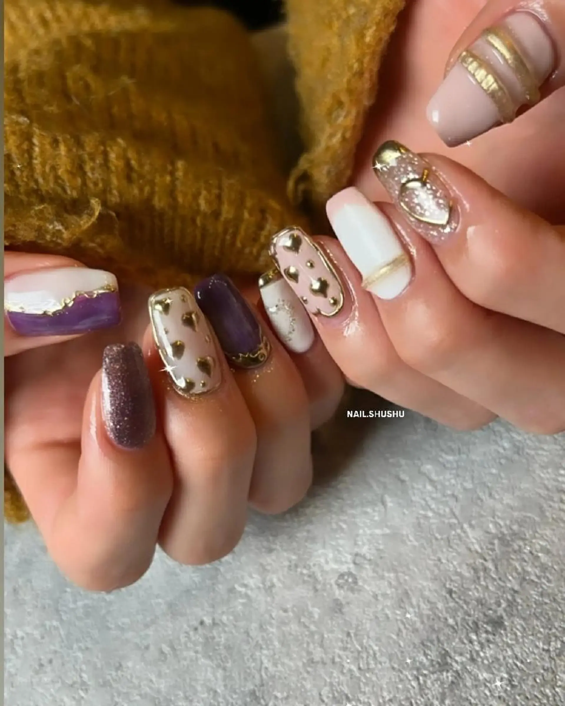 ネイル 持ち込み ニュアンスネイル シンプルネイル 冬ネイル 3dパーツ/流行り 👧shushu❤️のネイルデザイン