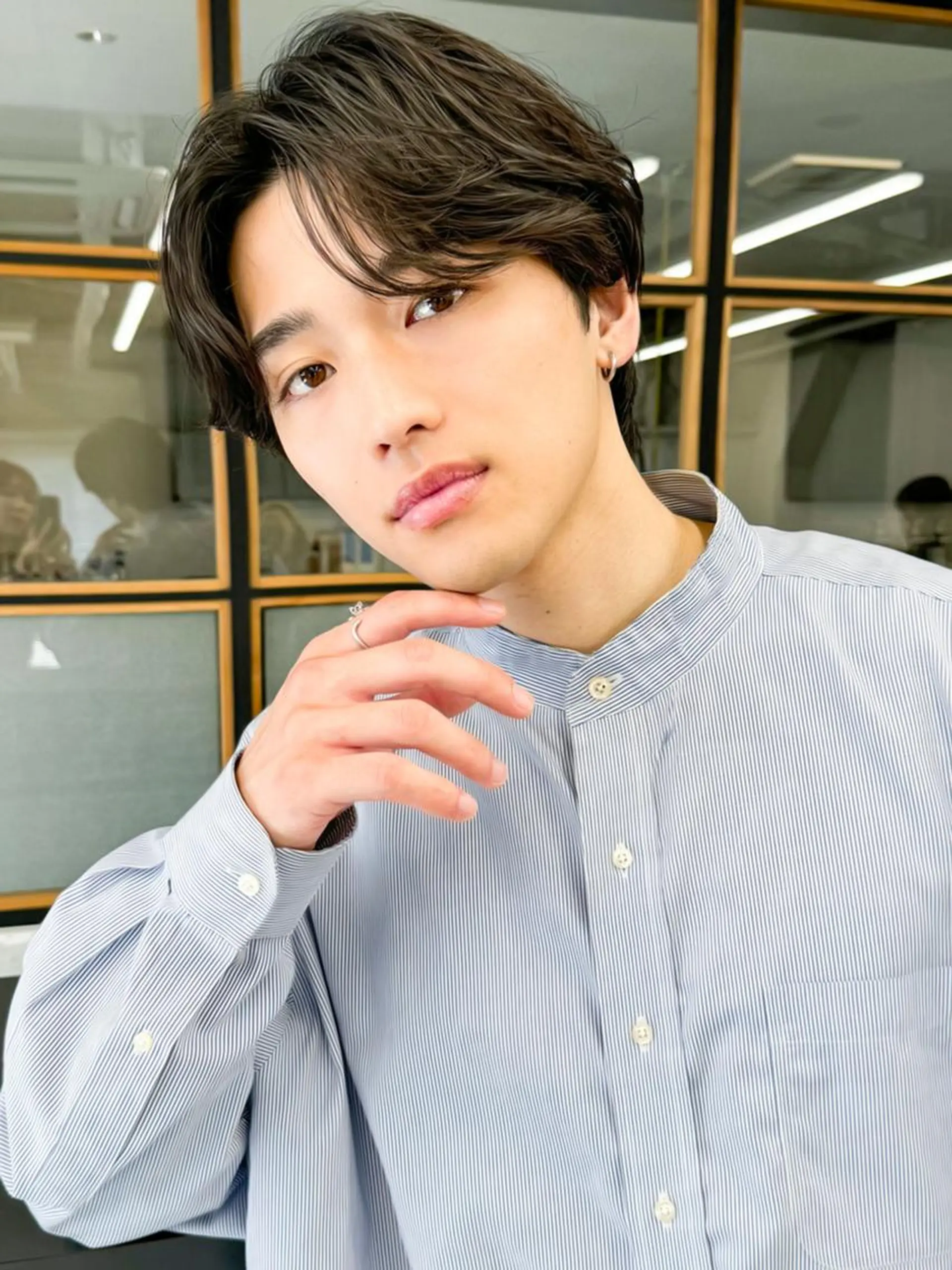 メンズ アップバング センターパート ダウンパーマ メンズ韓国風 メンズパーマ 韓国風パーマ特化 篠崎優也翔のヘアスタイル