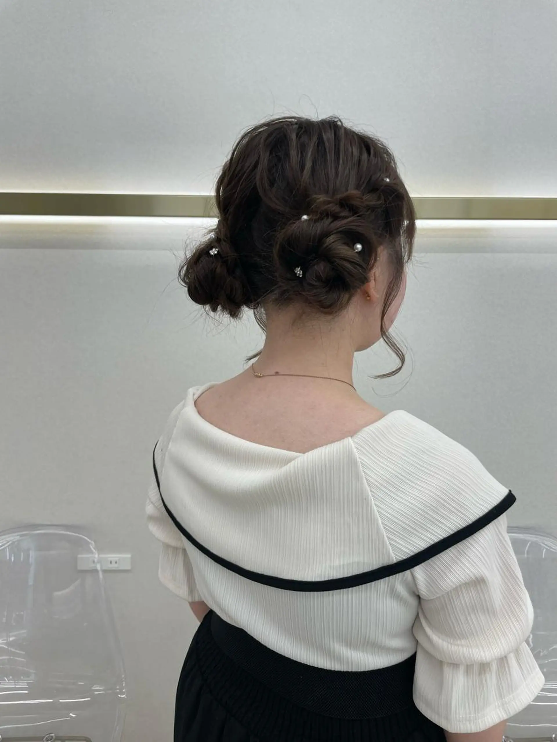 セミロング ヘアアレンジ お団子ヘア CARELLY Rukaのマツエク・マツパデザイン