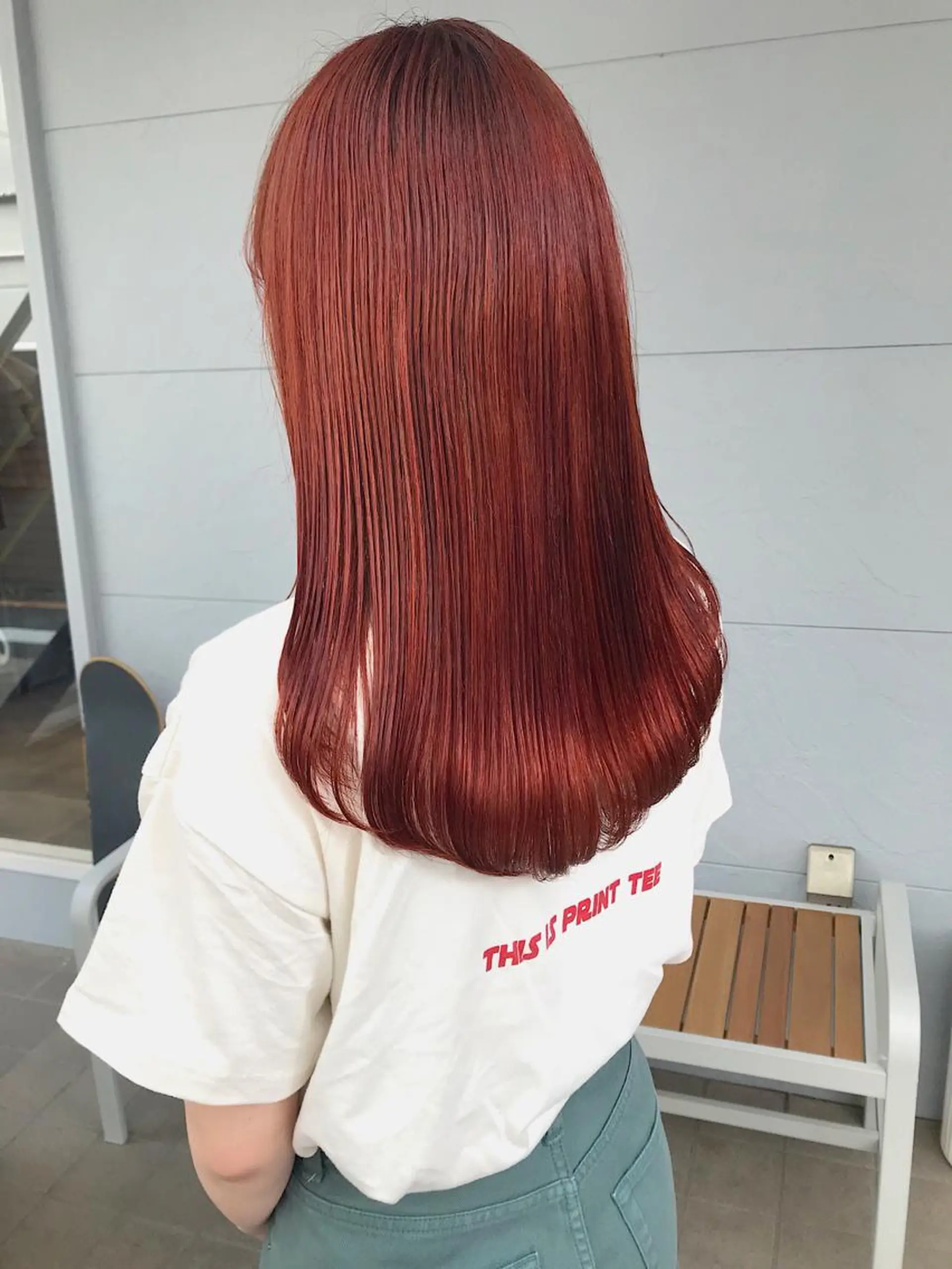 ミディアム カラー ヘアアレンジ オレンジ レッドカラー ヘアカラー トリートメント lani ブリーチ /ダブルカラーのヘアスタイル