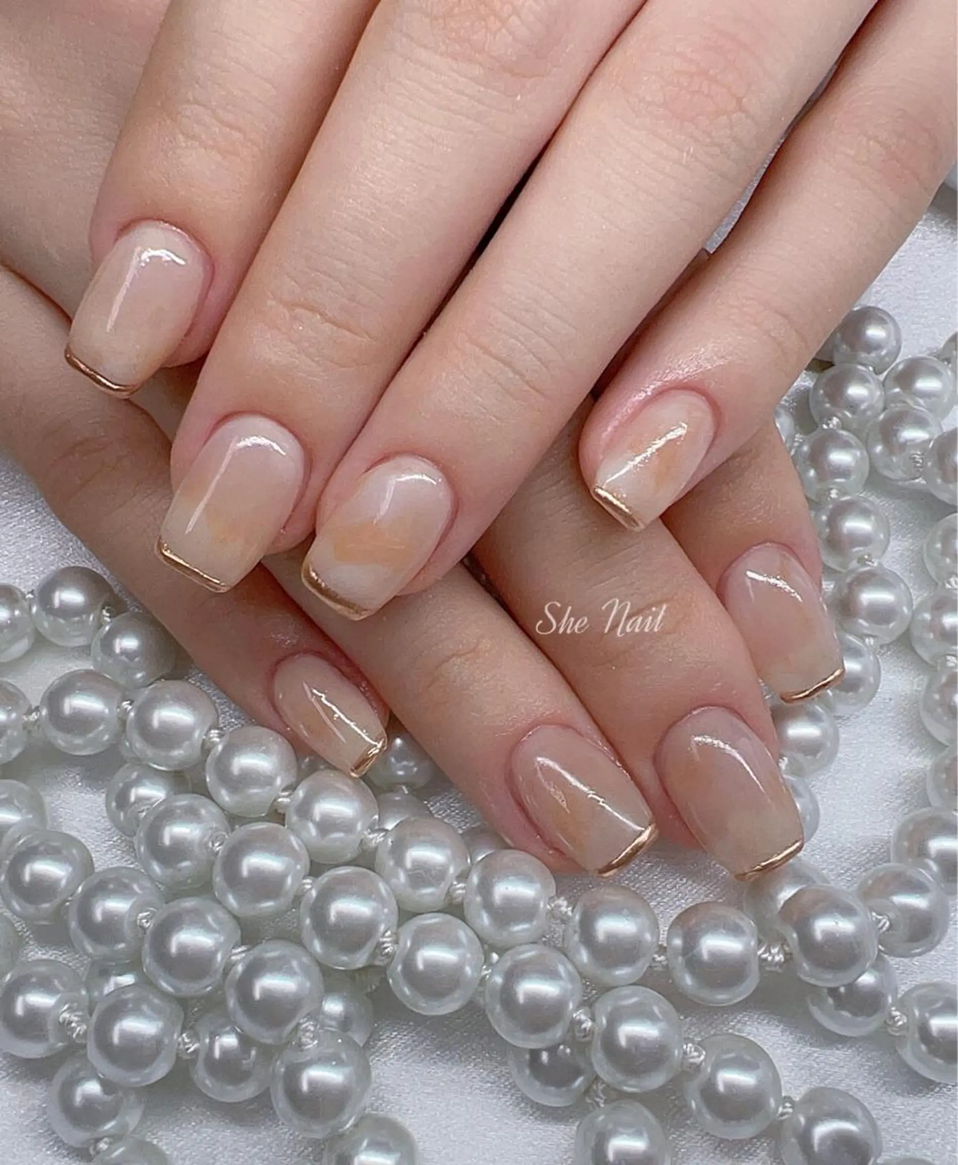 ネイル チークネイル 長さ出し フレンチネイル ガラスフレンチ 卒業式 She   Nail所属・ISA_ BELLAのネイルデザイン