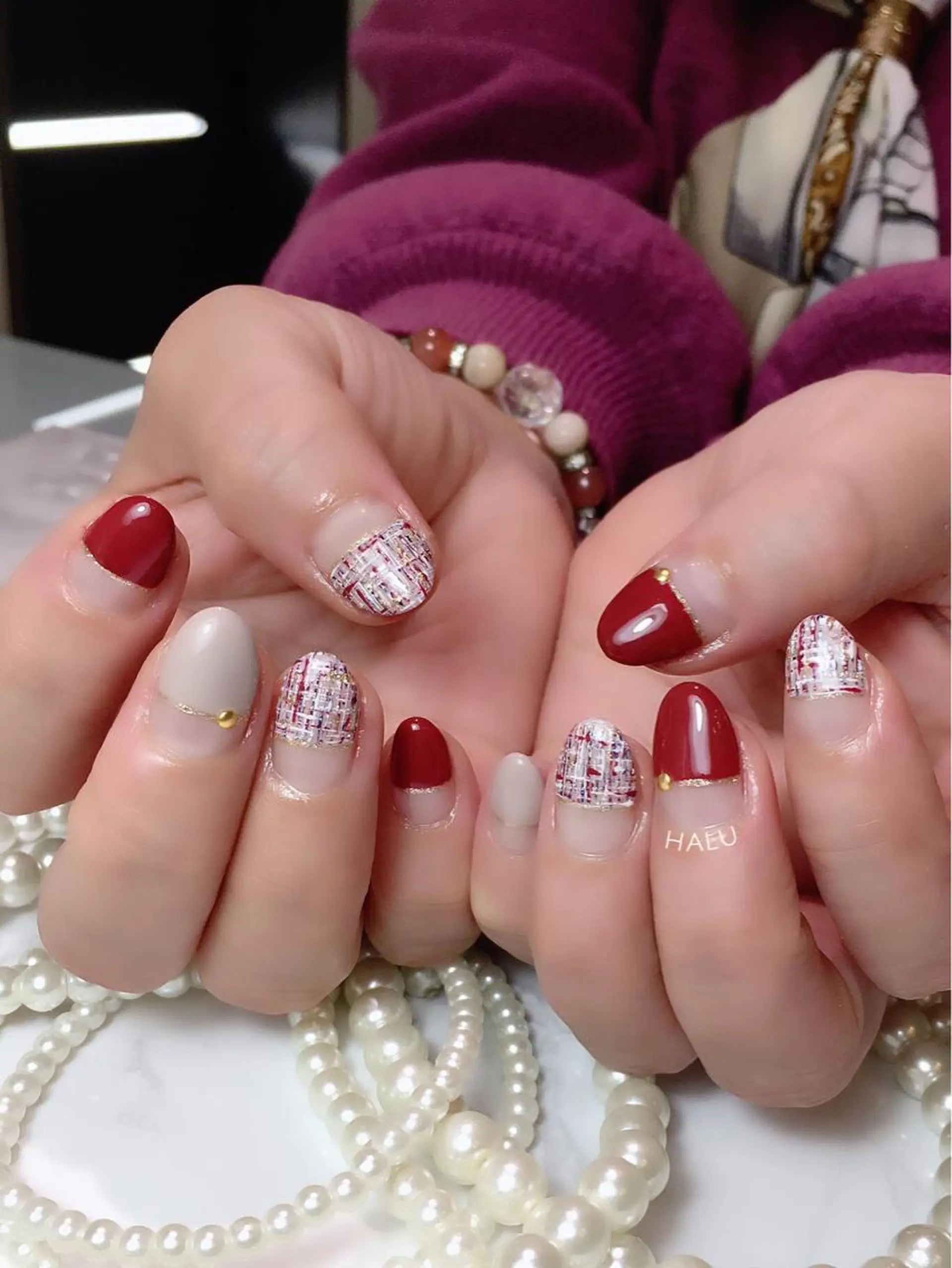 ネイル ボルドー ツイードネイル HALU ハルのネイルデザイン