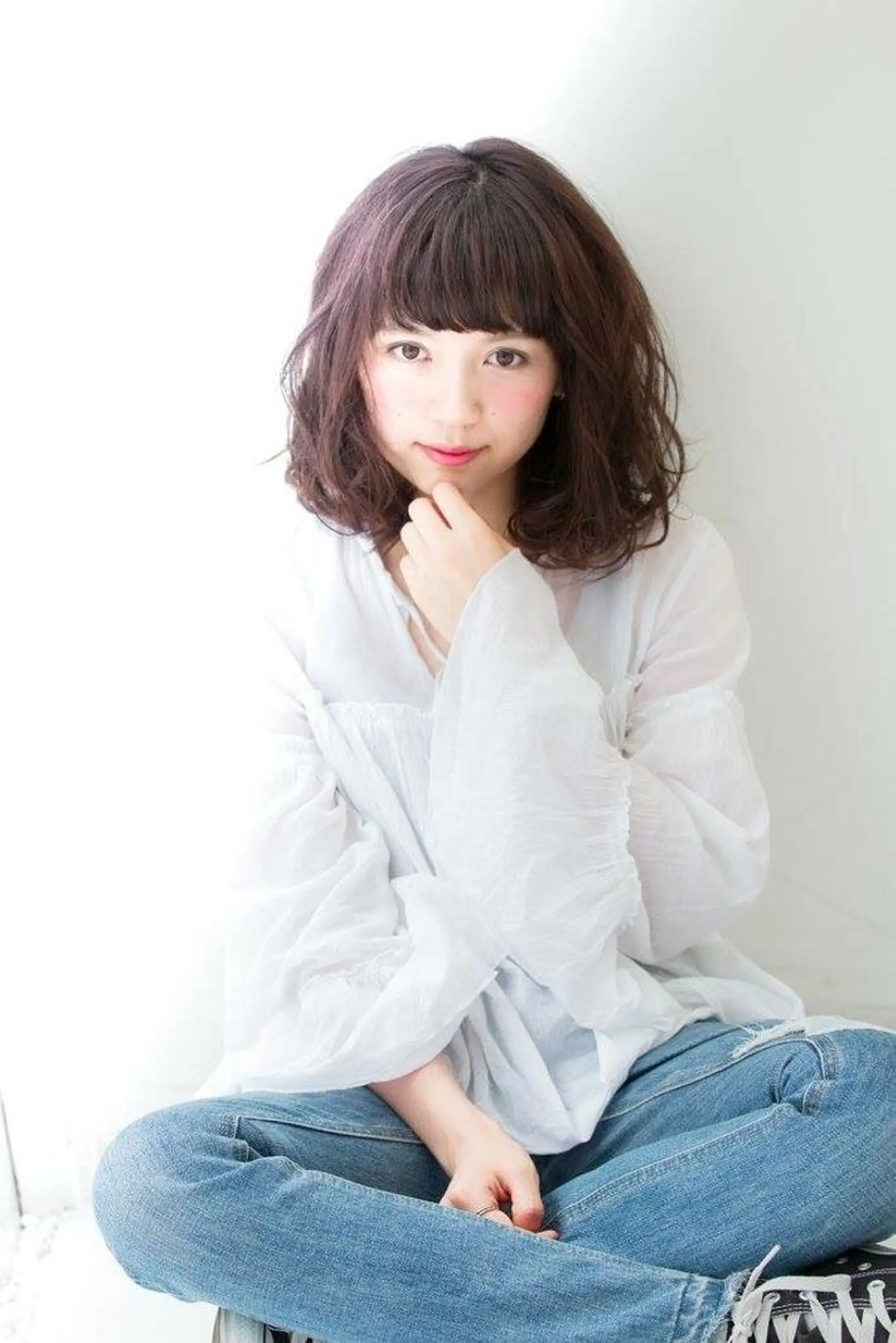 ミディアム セミロング カラー パーマ 内藤 達也のヘアスタイル