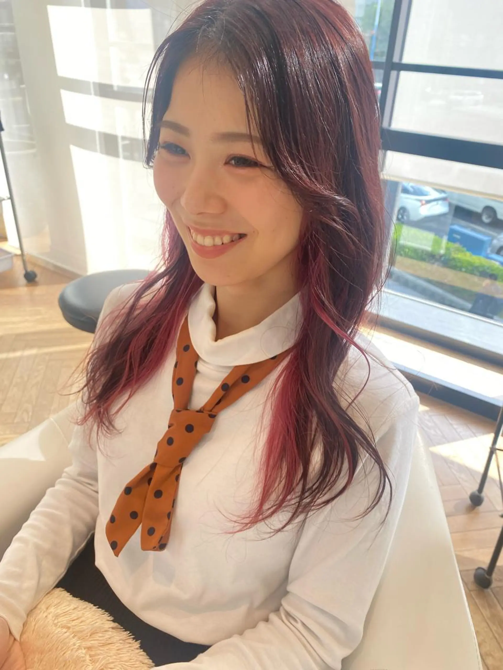 ロング カラー ブラウンカラー ピンクカラー ピンクブラウン 増井 彩乃のヘアスタイル