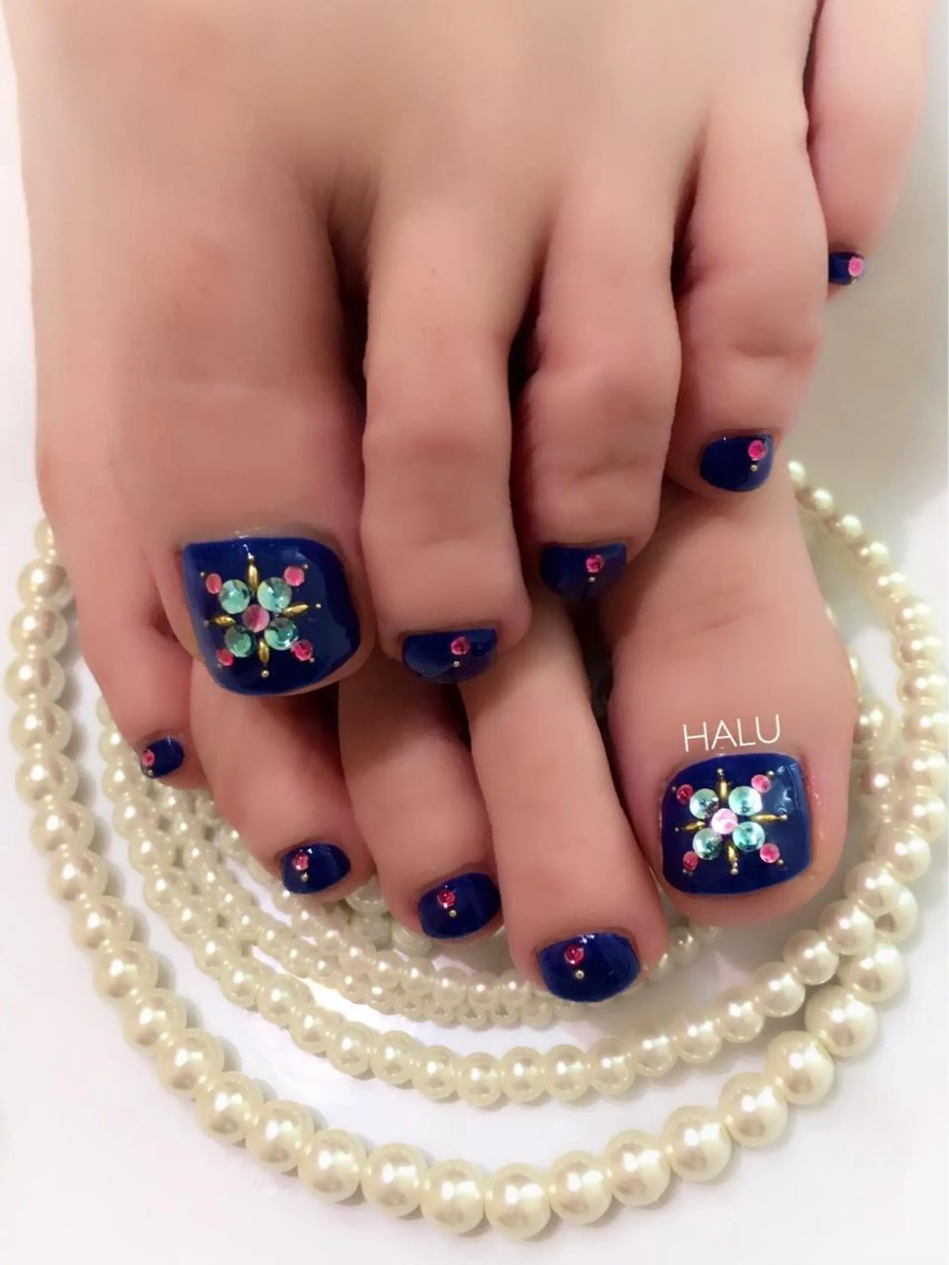 ネイル アートネイル ネイビー シンプルネイル ストーンネイル HALU ハルのネイルデザイン