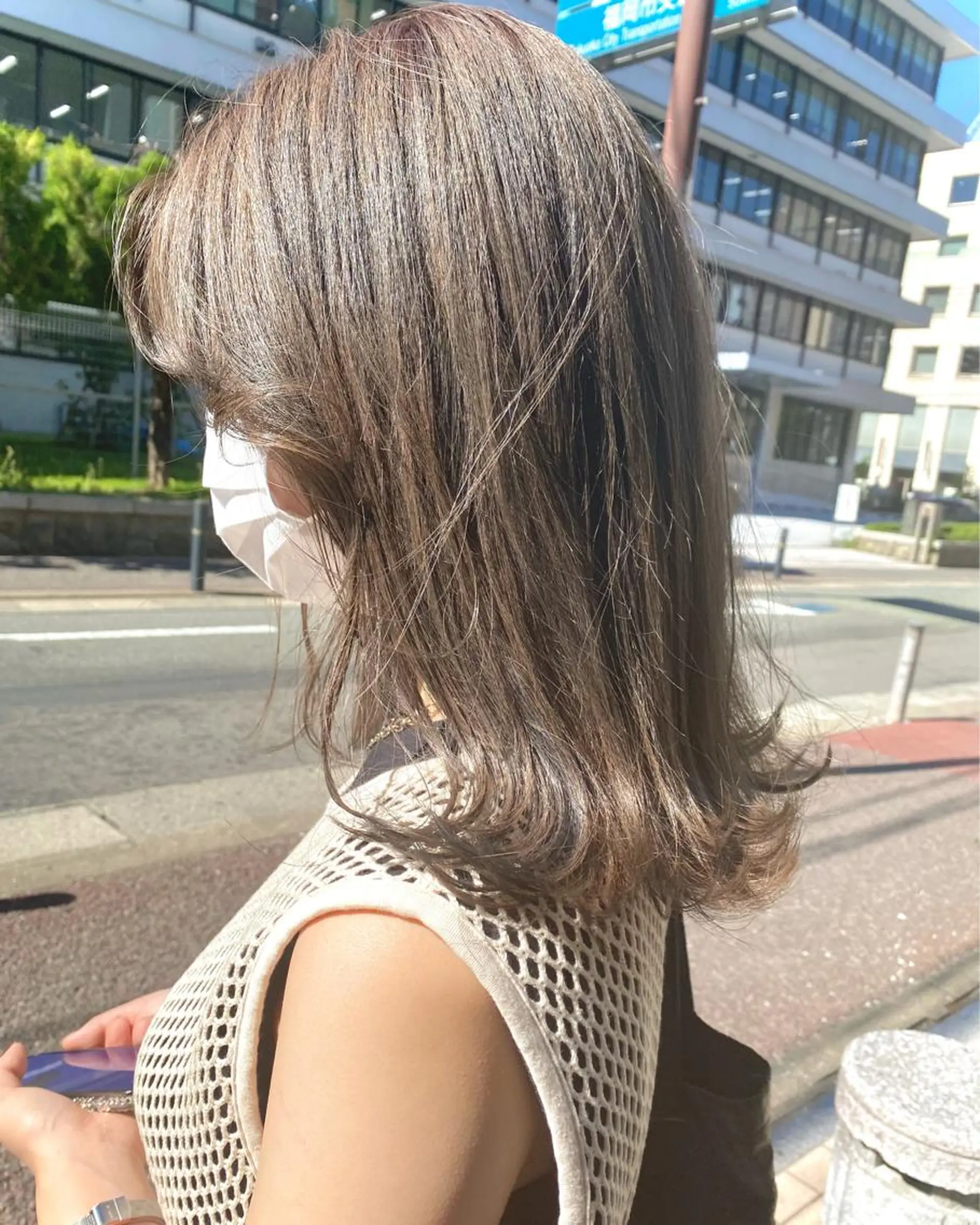 セミロング カラー ベージュカラー オリーブベージュ カット パーマ キタダ ヒロキのヘアスタイル
