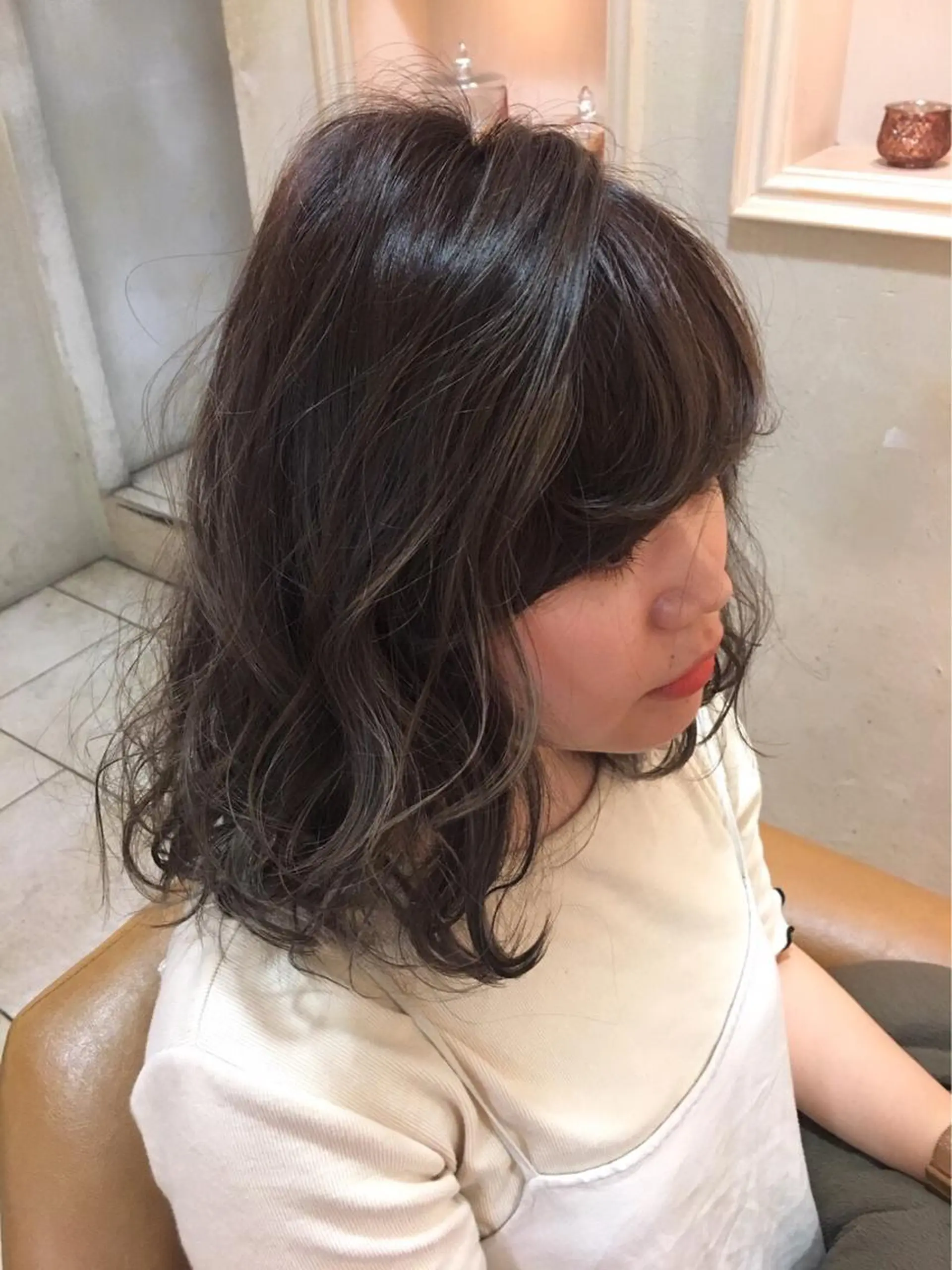 ミディアム カラー グレージュ ハイライトカラー ハイライト 森 早希絵のヘアスタイル