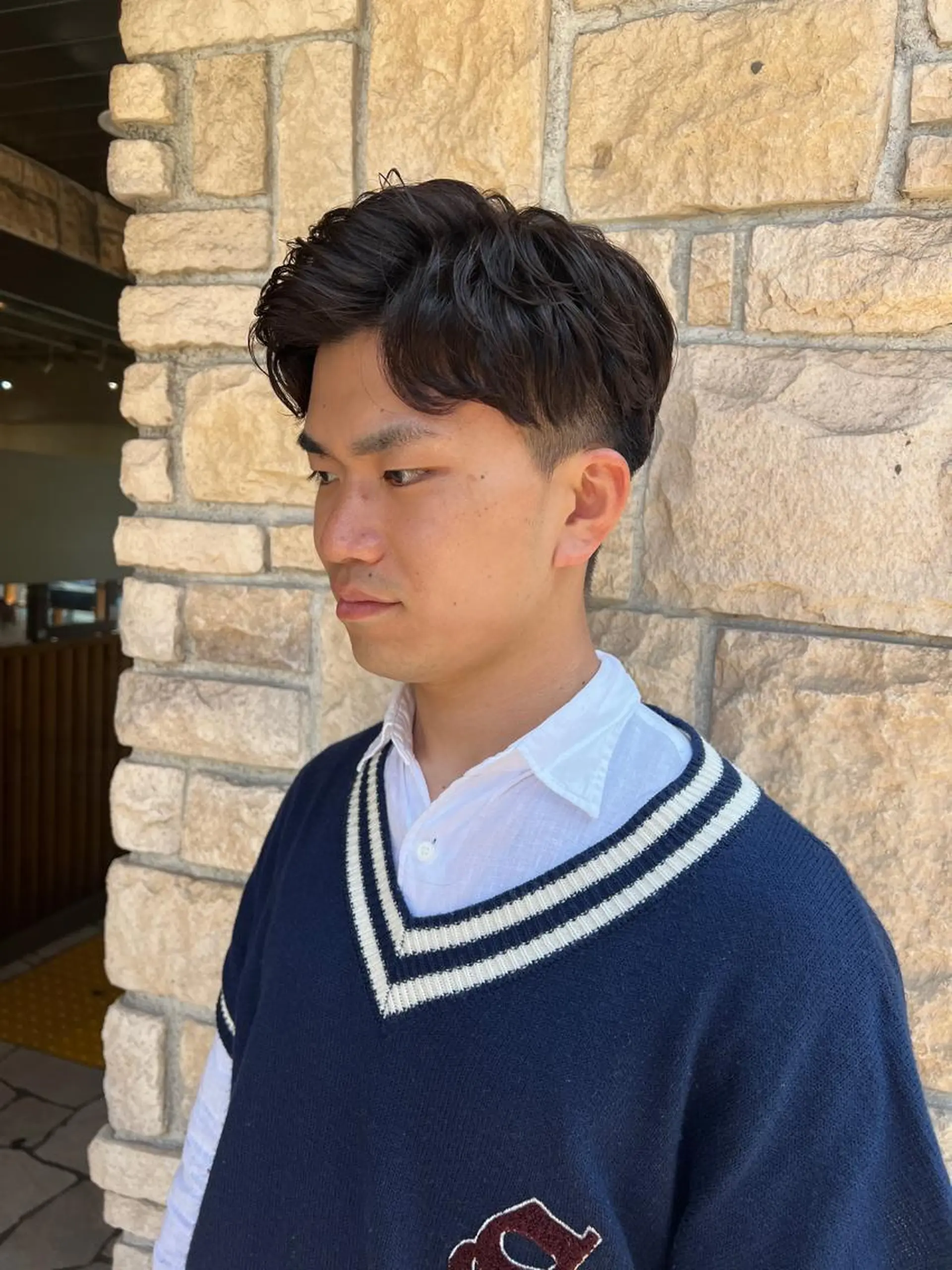 ショート パーマ メンズ アップバング メンズパーマ miku 三ノ輪のヘアスタイル