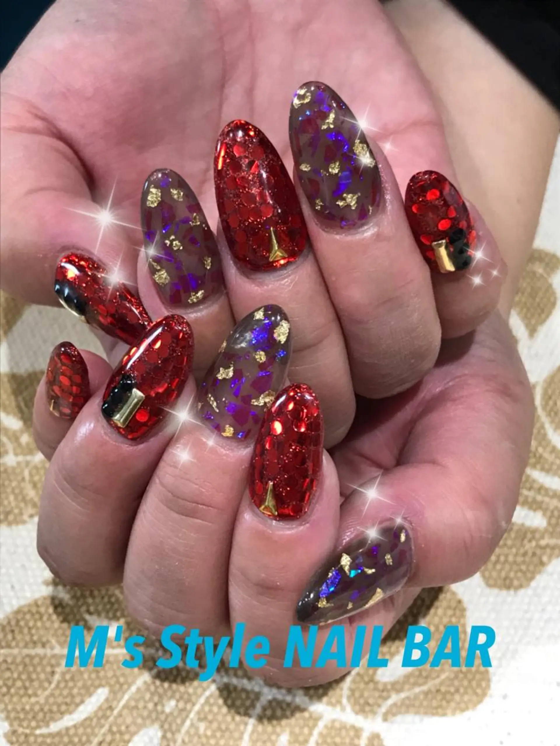 ネイル ラメ(グリッター) 赤色 ハンドネイル M's Style NAIL BARのネイルデザイン