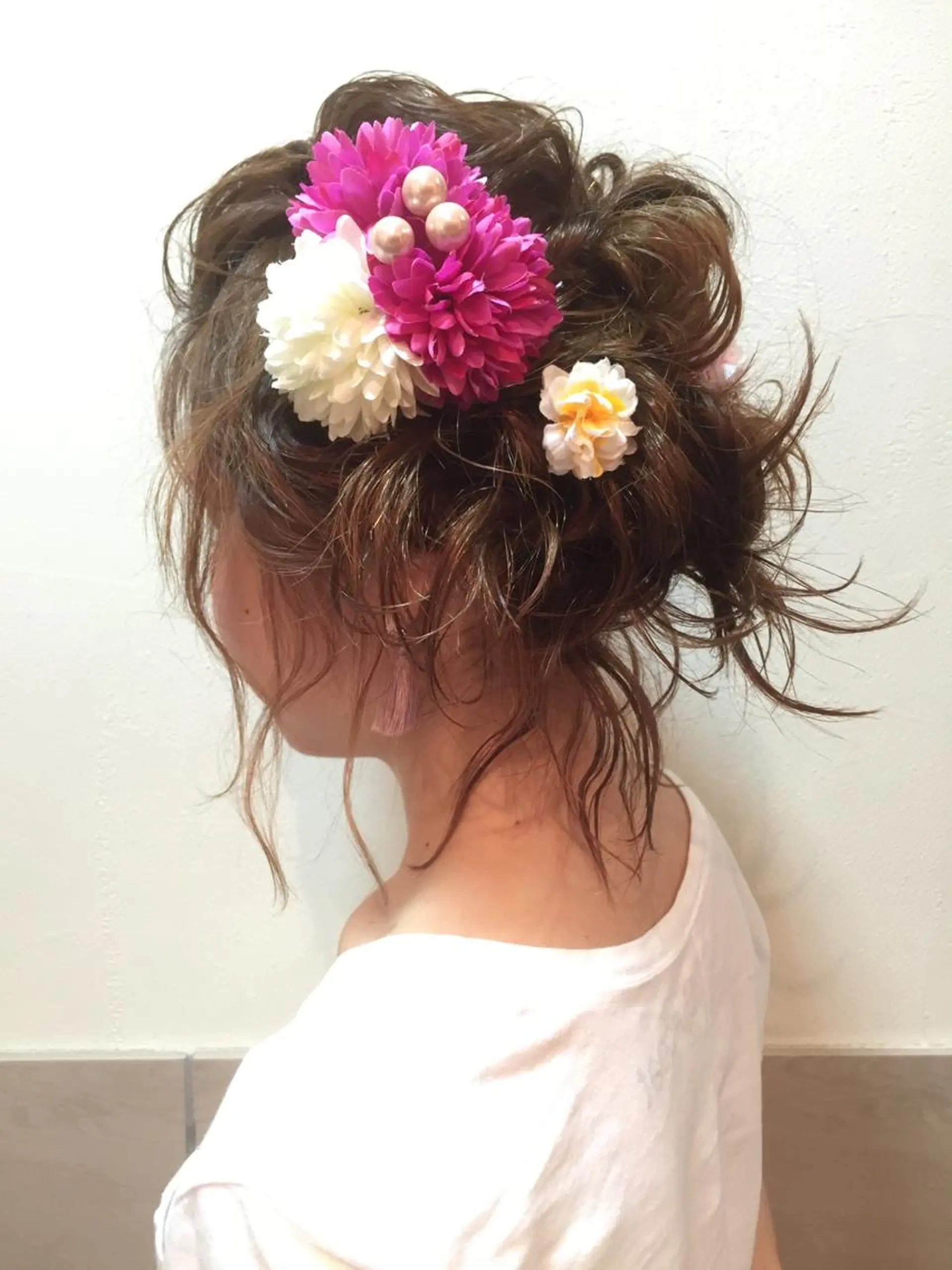 セミロング カラー パーマ ヘアアレンジ おくれ毛 可愛いを作る神 ナオヒロのヘアスタイル