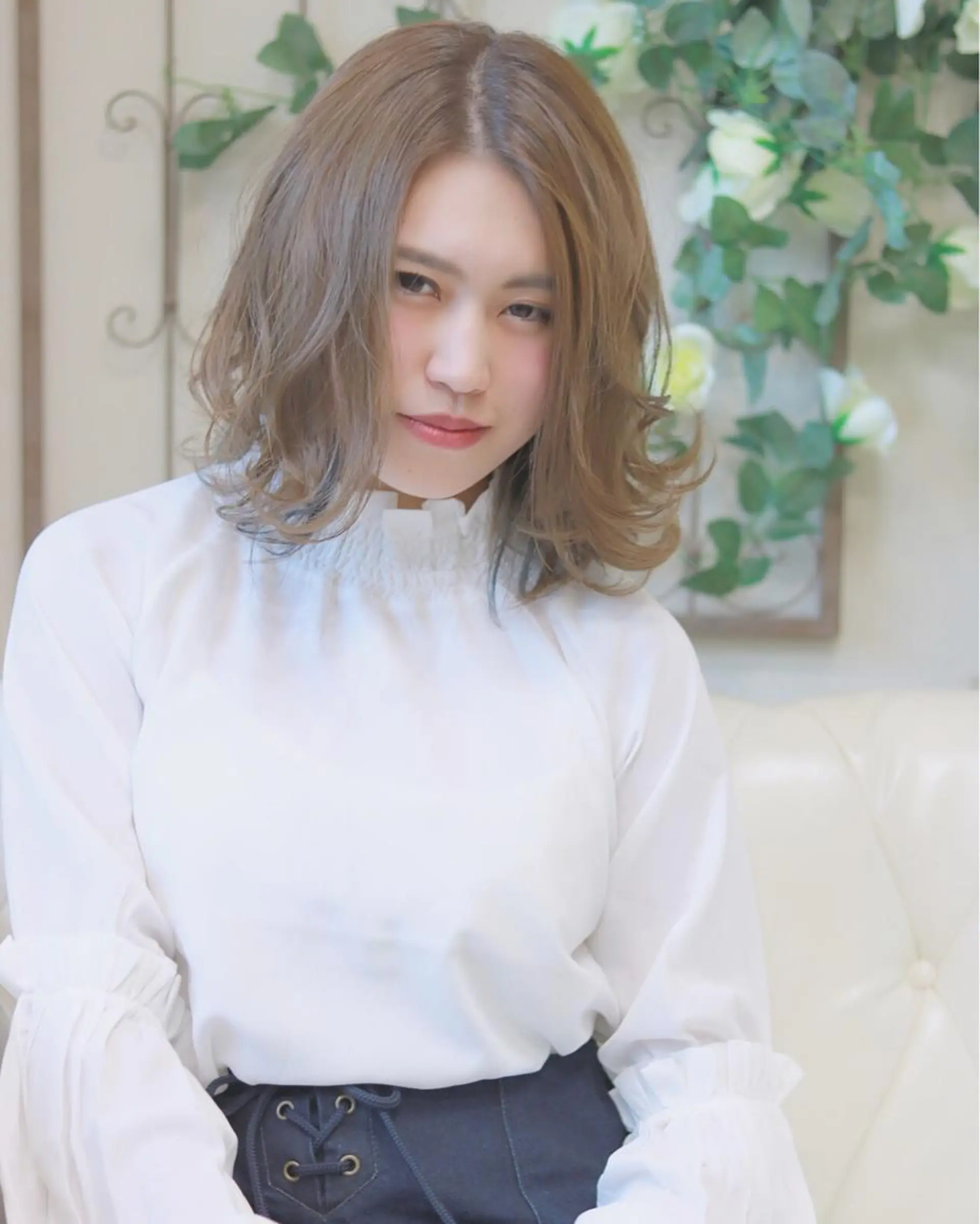 ミディアム カラー パーマ ボブ レイヤーカット 柳澤 興輝のヘアスタイル