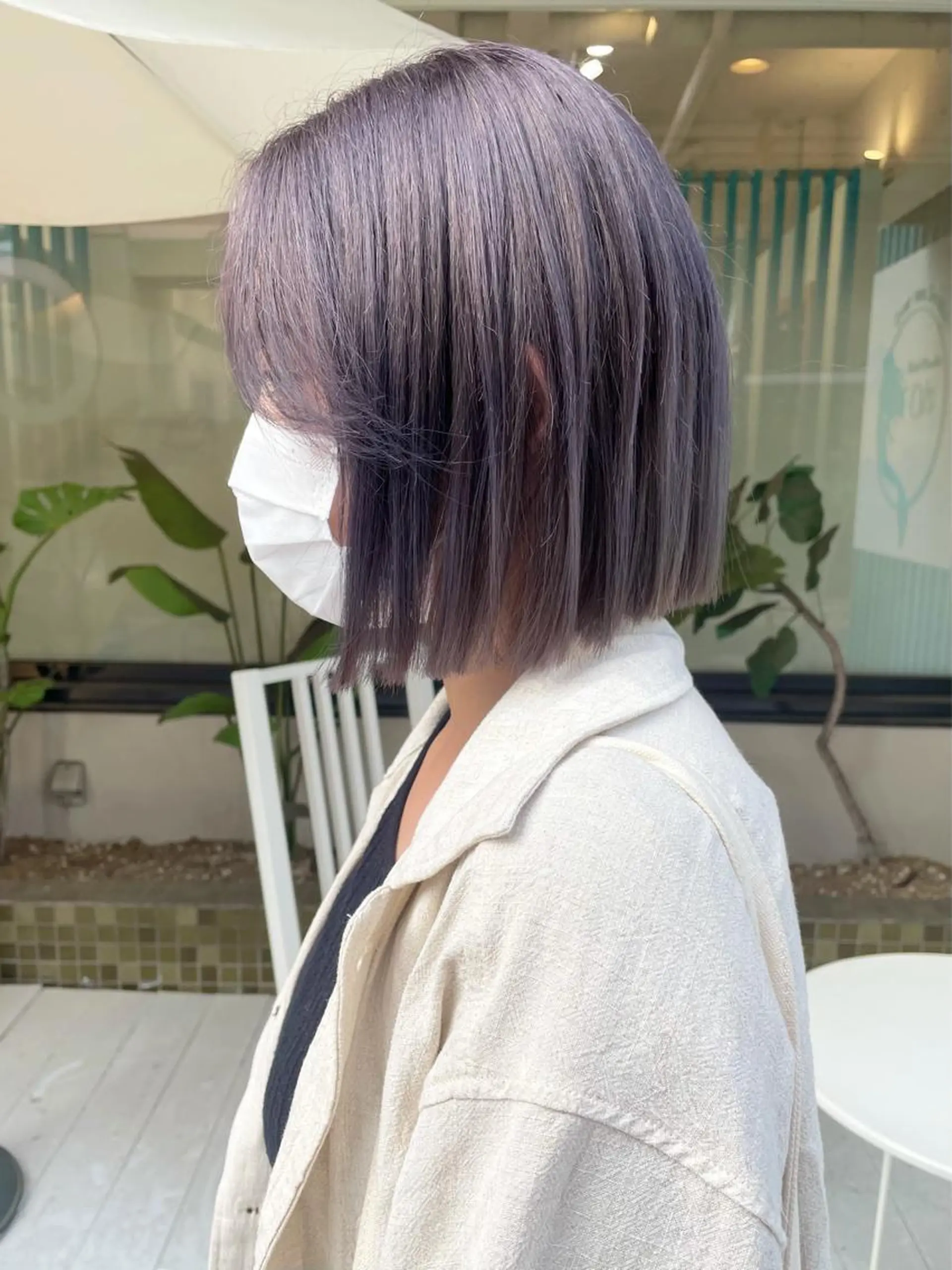 ミディアム カラー 切りっぱなしボブ ラベンダーカラー ボブ 佐藤 魁人のヘアスタイル