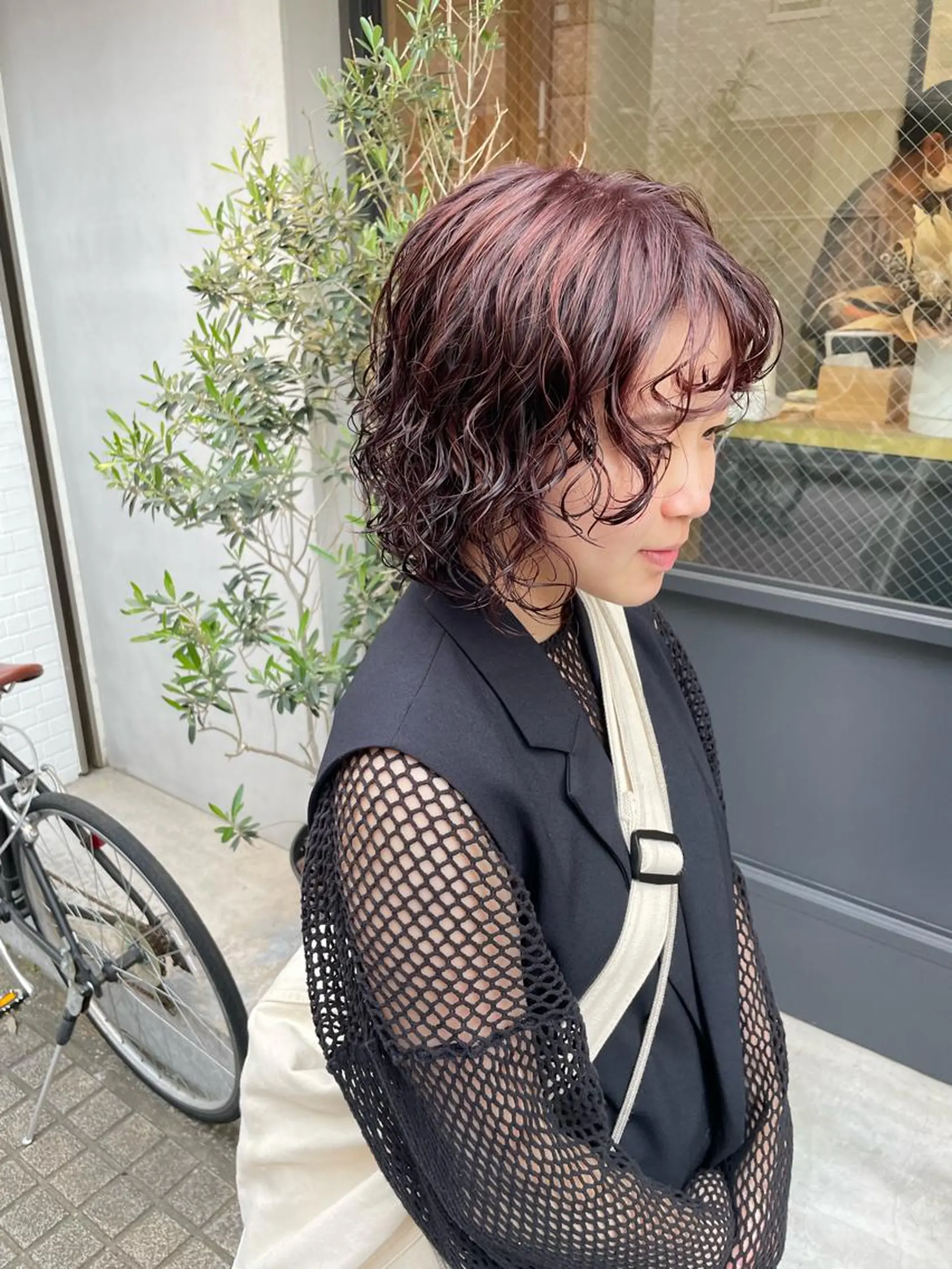 ショート カラー パーマ 暖色カラー🍊 ボブ🌿顔周りcutのヘアスタイル