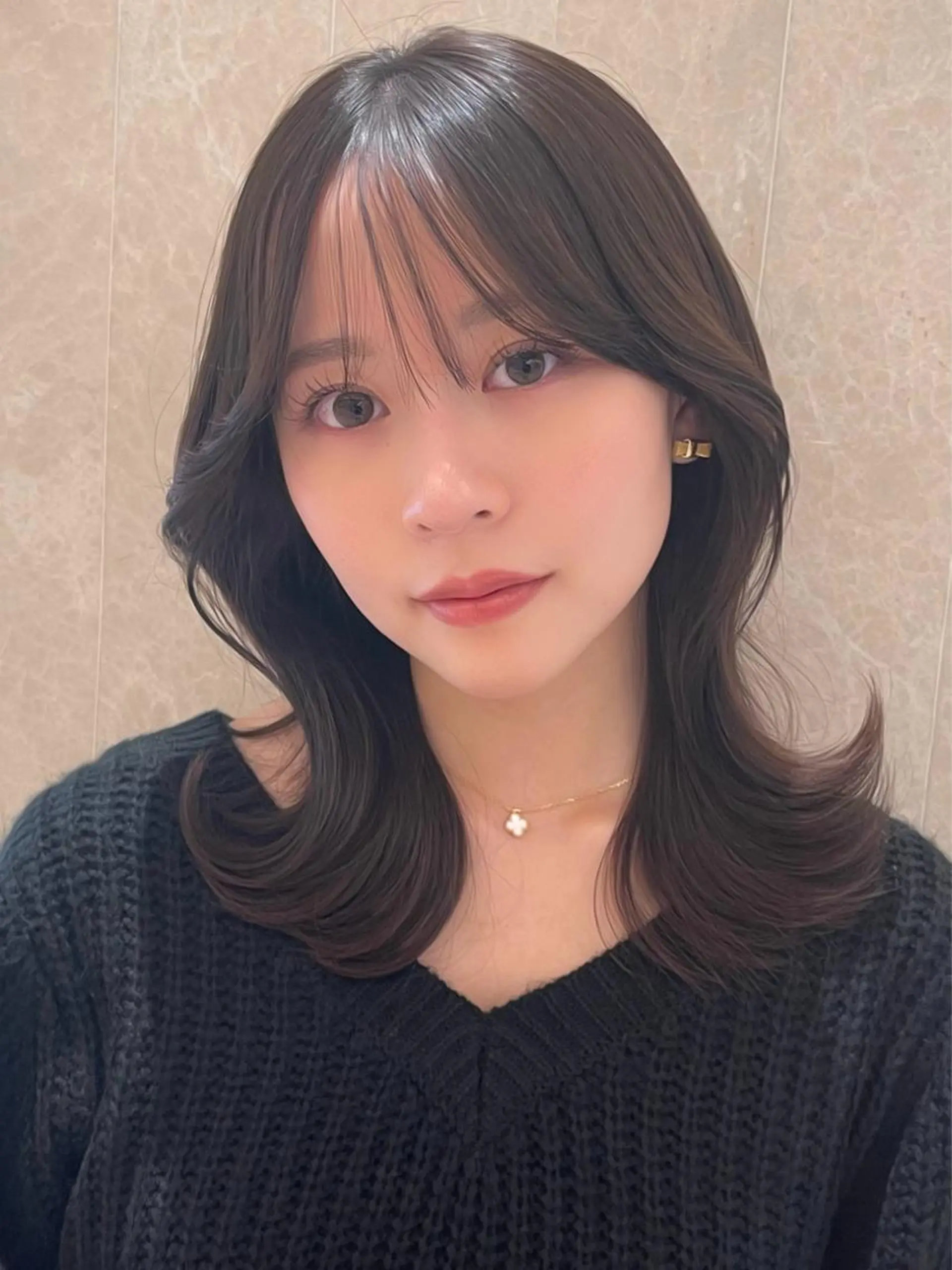 セミロング カラー アッシュ ベージュカラー 黒髪 ブリーチ ブルーカラー 顔周り特化/韓国ヘア /レイヤー/吉野幸大のヘアスタイル