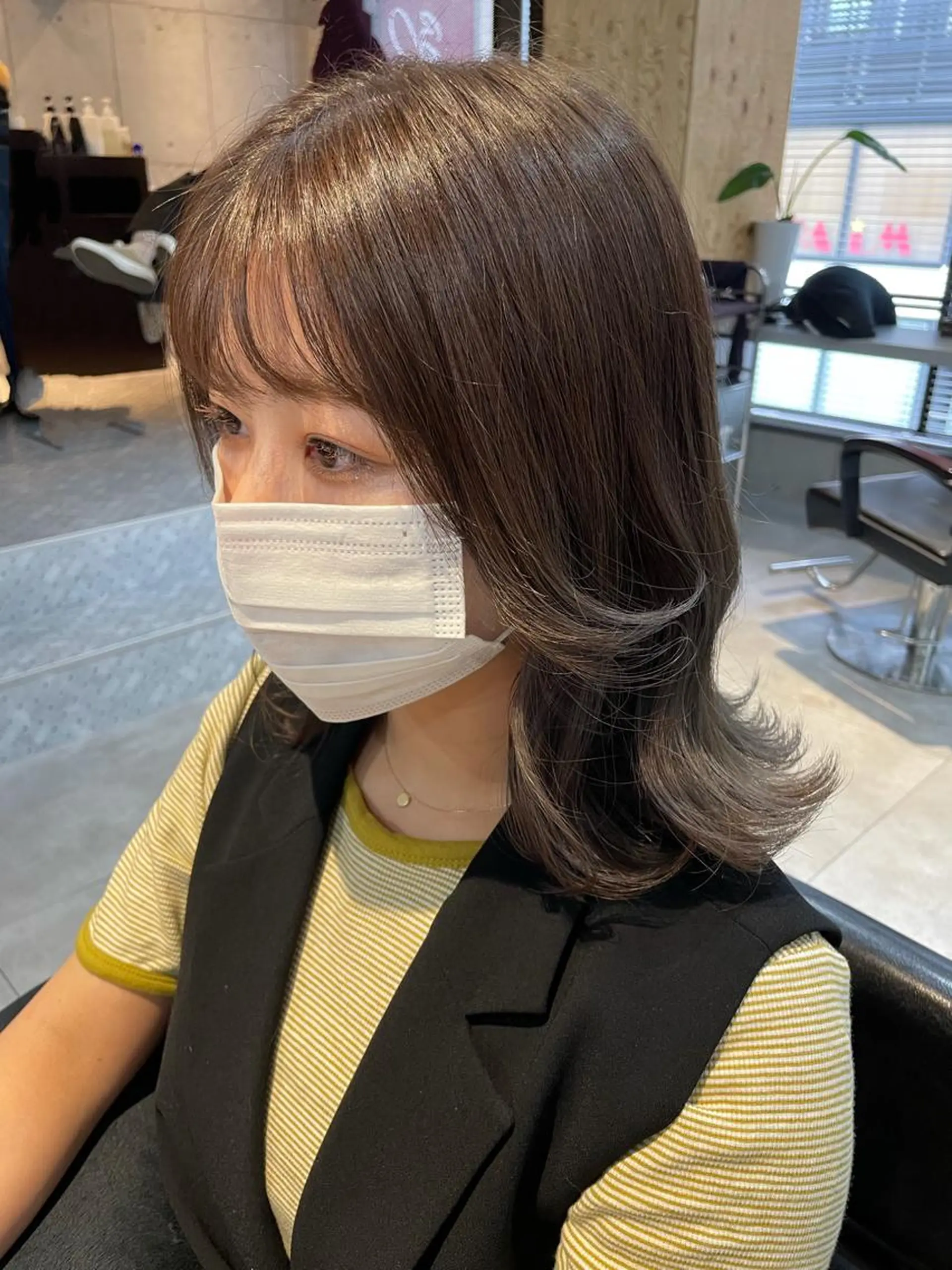 ミディアム 顔まわりレイヤー 韓国風ヘア レイヤーカット オオカワユウキ 🎀newi池袋のヘアスタイル