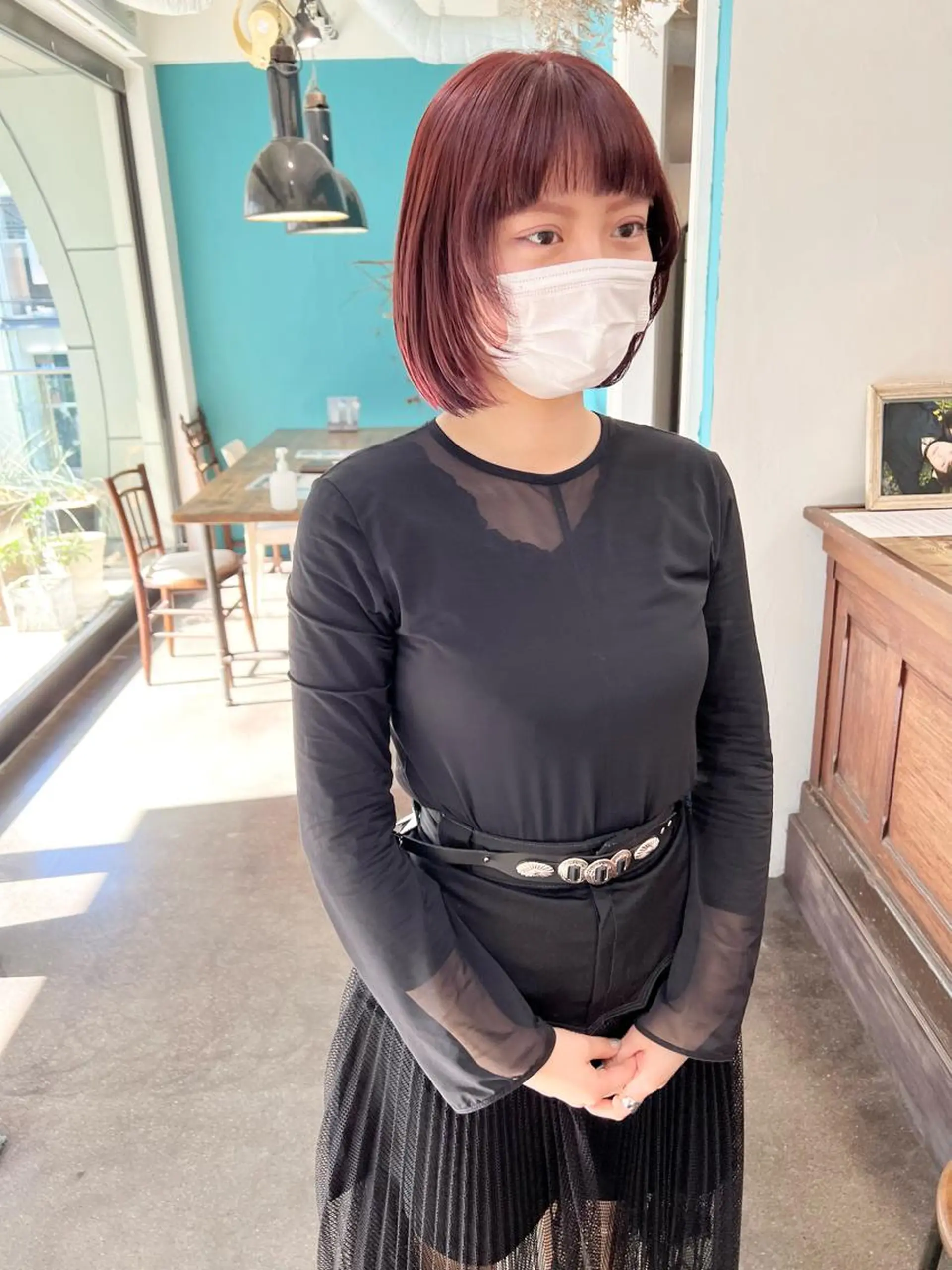 ショート カラー ボブレイヤー レッドカラー ボブ 顔まわりレイヤー レイヤーカット カット ヘアカラー 千葉 郁也のヘアスタイル