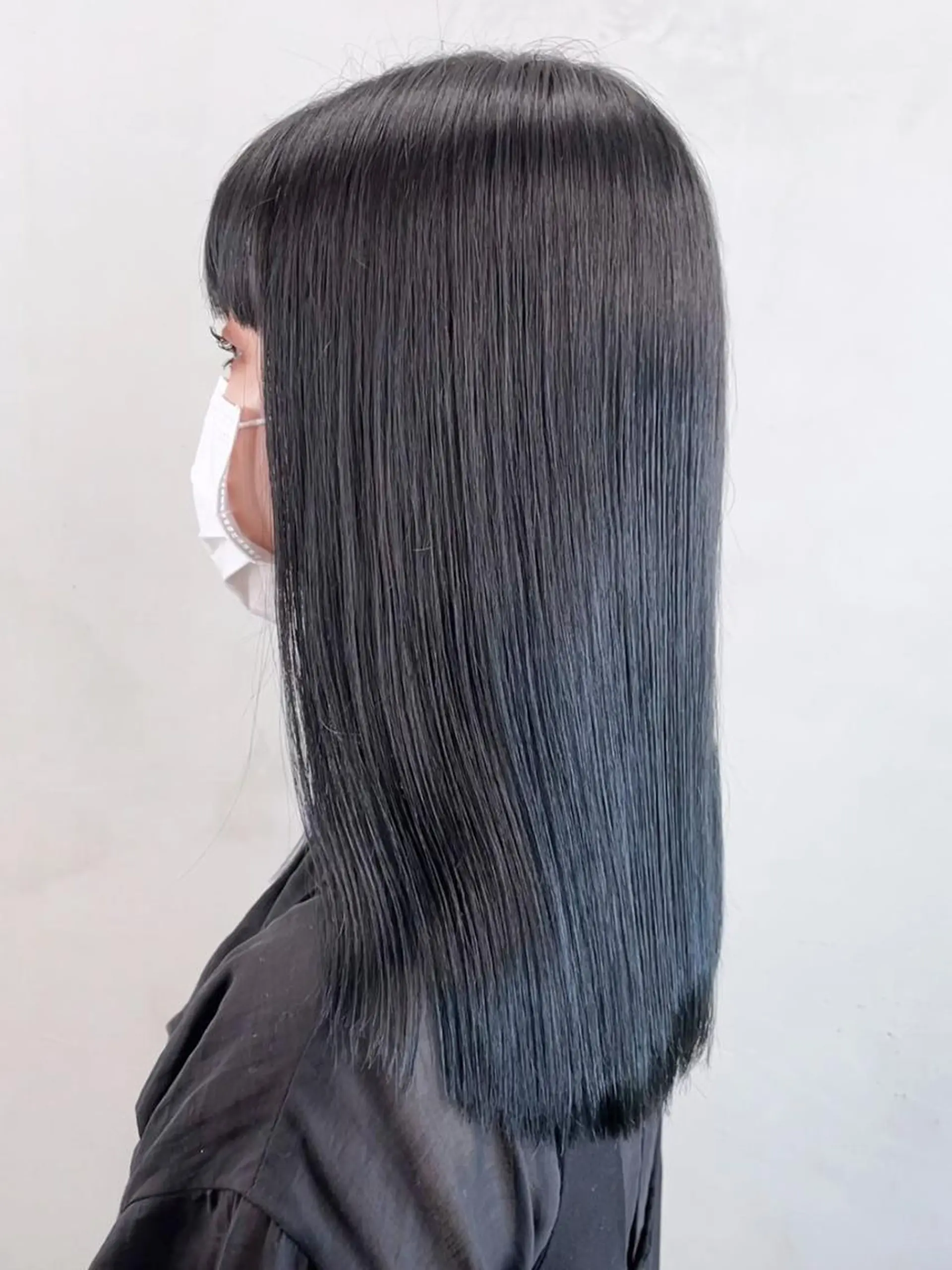 セミロング ヘアアレンジ パーマ カラー 黒髪 ブルーカラー ブルーブラック ITbyALBUM 浦和店のヘアスタイル