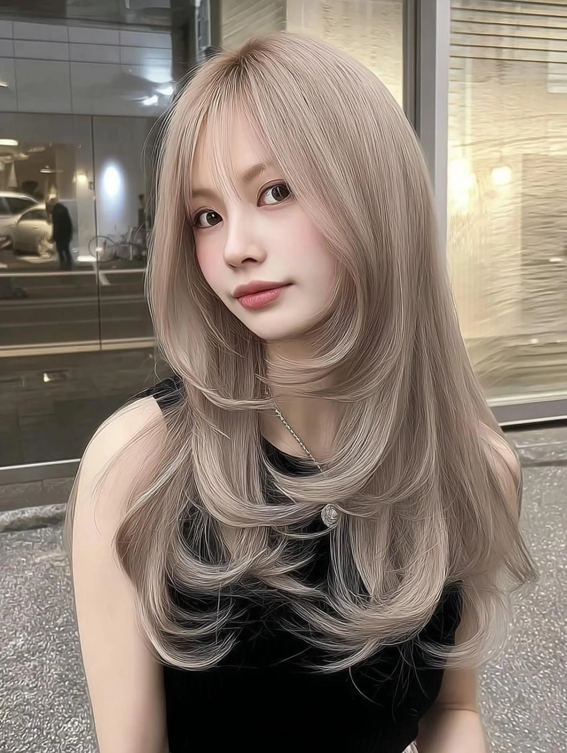セミロング ボブ 髪質改善 韓国風ヘア レイヤーカット 縮毛矯正 カット ヘアカラー トリートメント 福園 弘郁のヘアスタイル