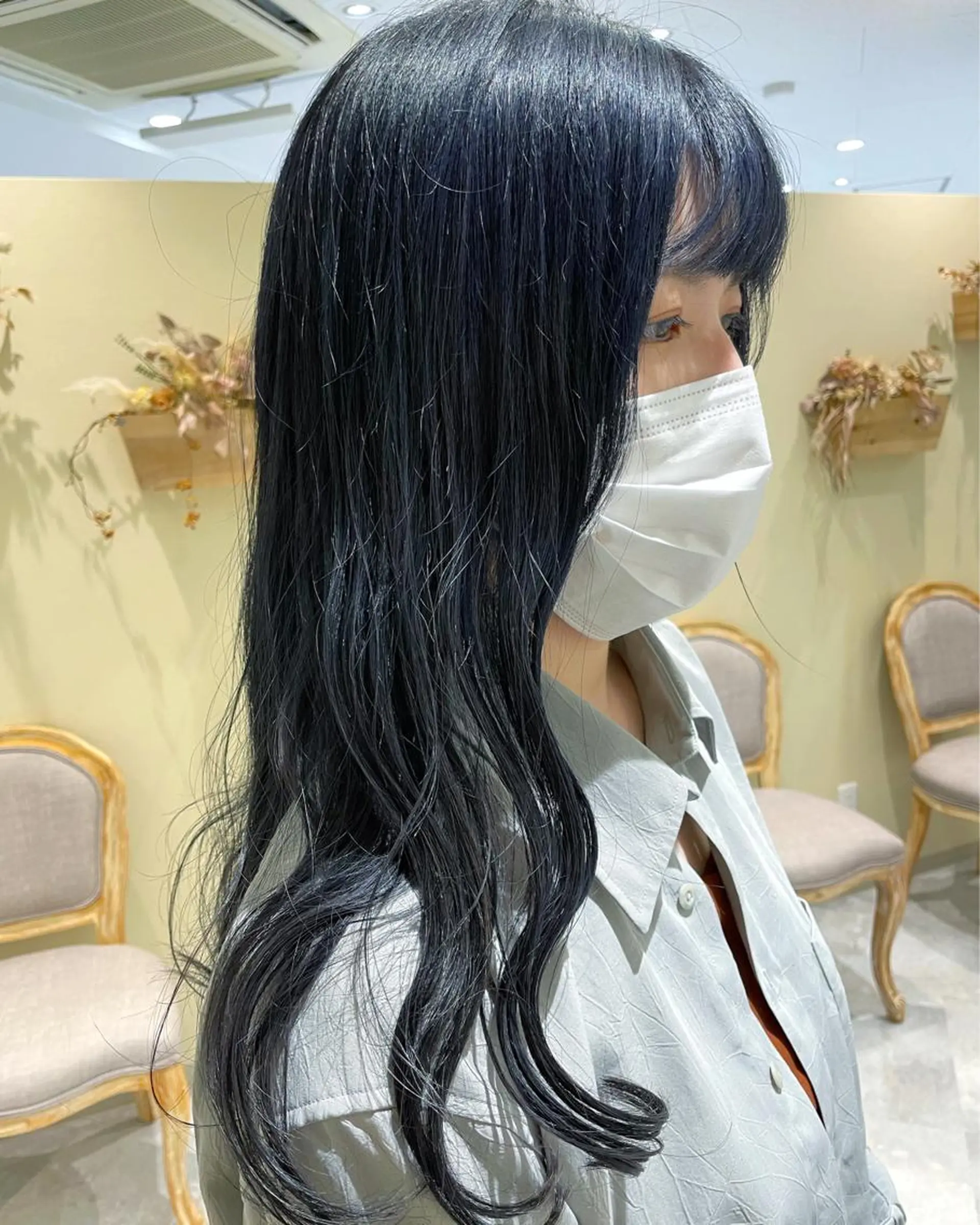 ロング カラー 黒髪 ブルーカラー ブルーブラック カット ヘアカラー ボブ支持率NO1 🌈CHIKAのヘアスタイル