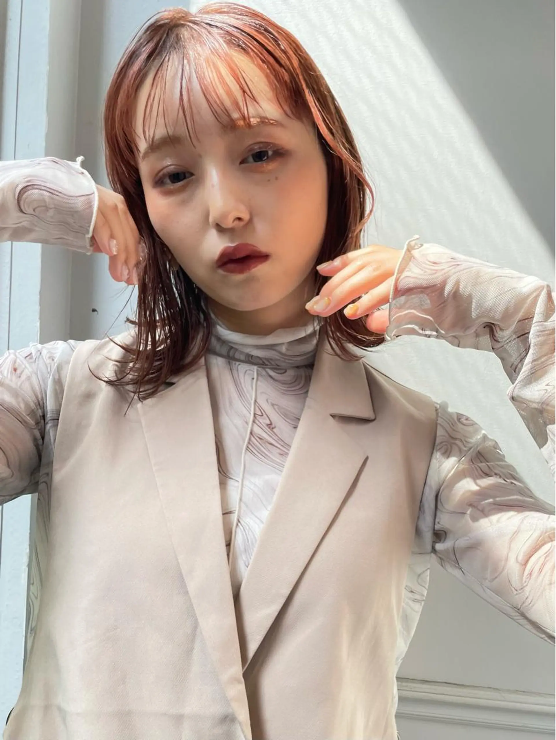 ミディアム カラー ベージュカラー ピンクカラー ピンクベージュ カット トリートメント ✨カラー支持No.1 🧸ワキ カナコ🧸のヘアスタイル