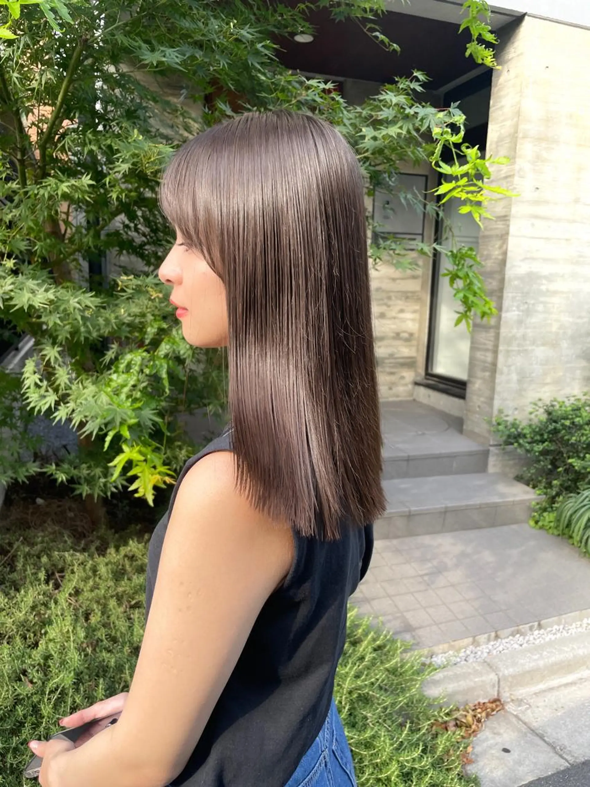 セミロング カラー 縮毛矯正 トリートメント 顔周りカット× 髪質改善【リョウ】のヘアスタイル