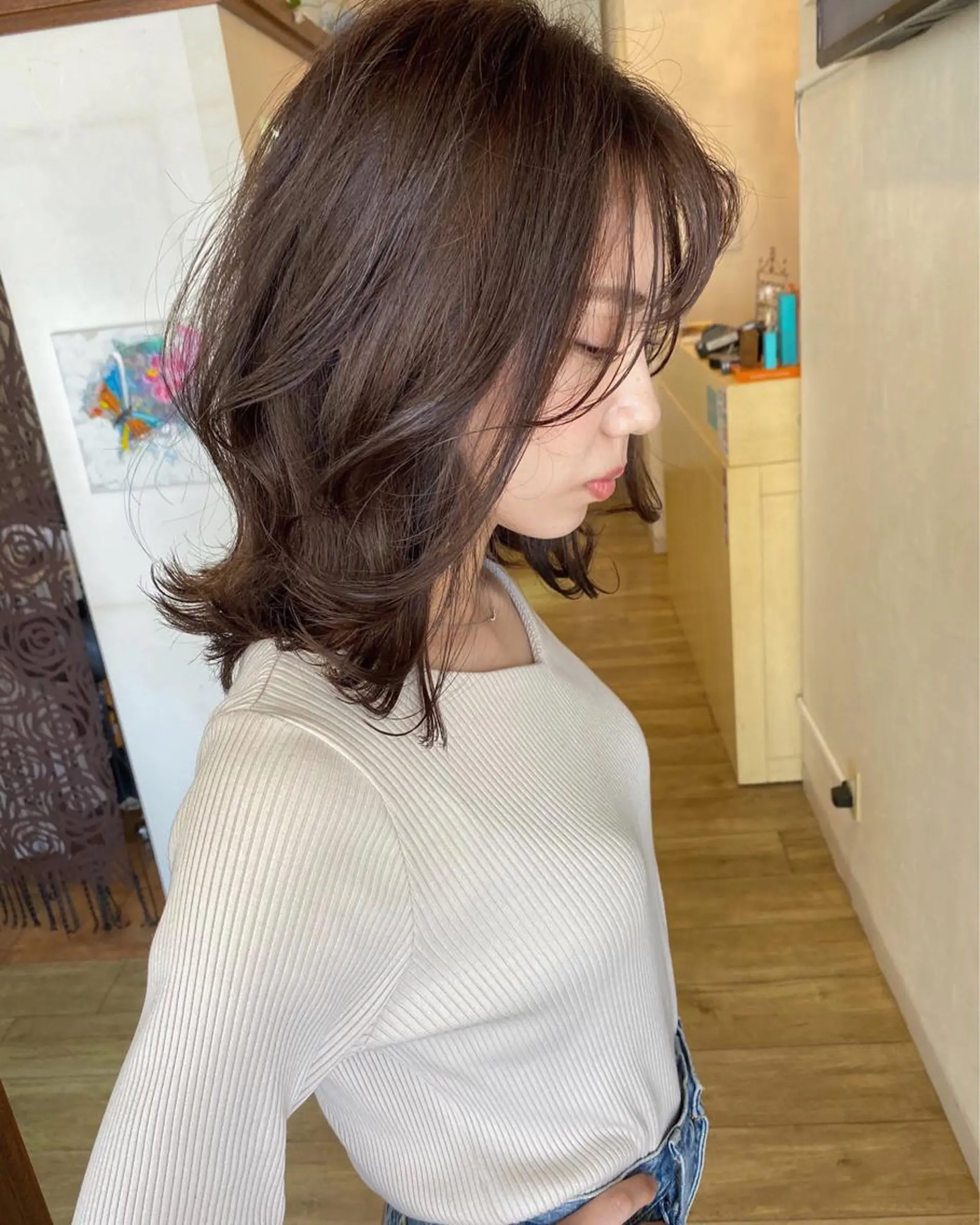 ミディアム カラー ミディアムパーマ カット ヘアカラー grand juteのヘアスタイル