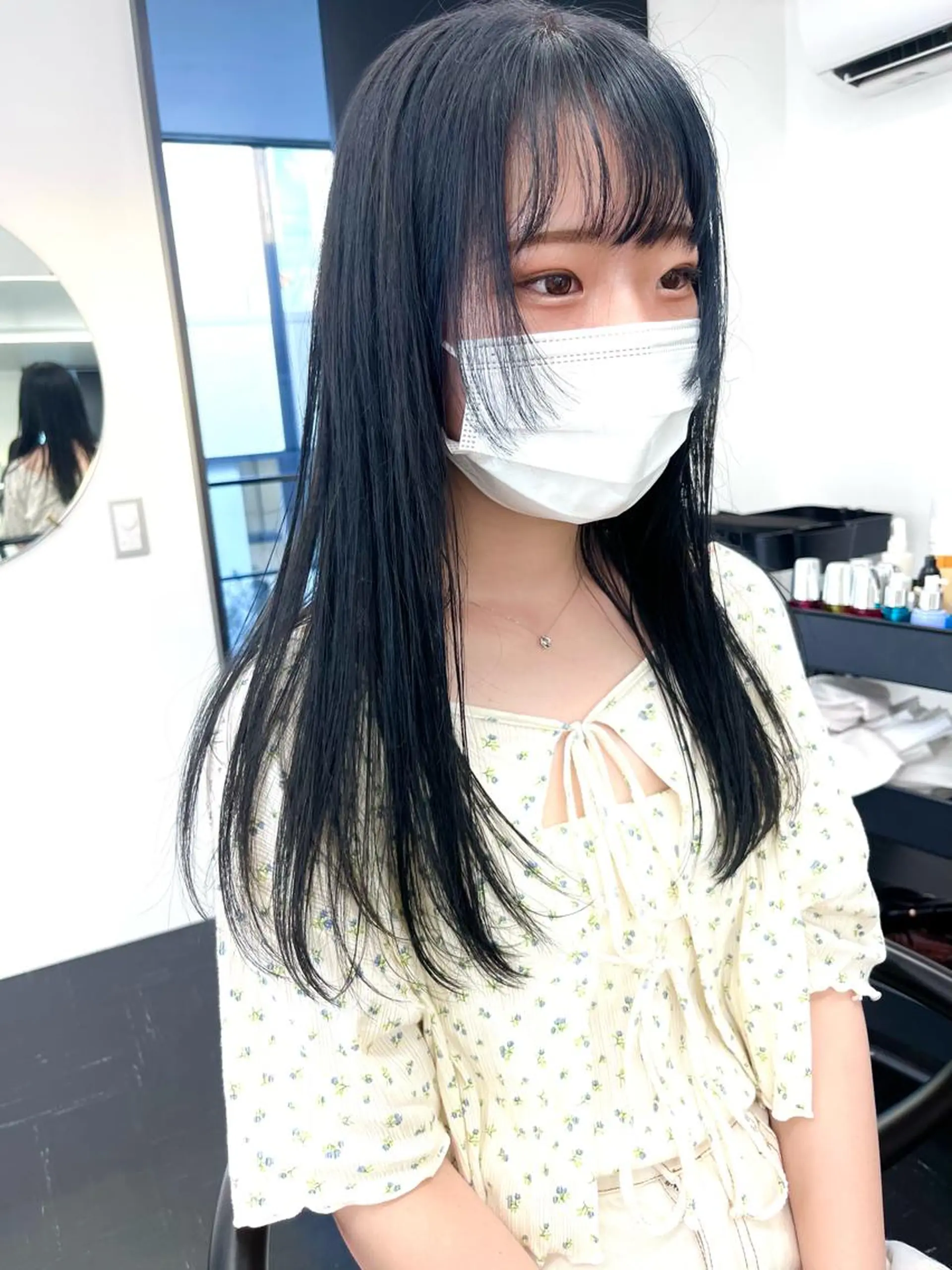 ロング カラー 黒髪 ブルーカラー ブルーブラック 似合わせパーマ/ 山本銀次郎のヘアスタイル