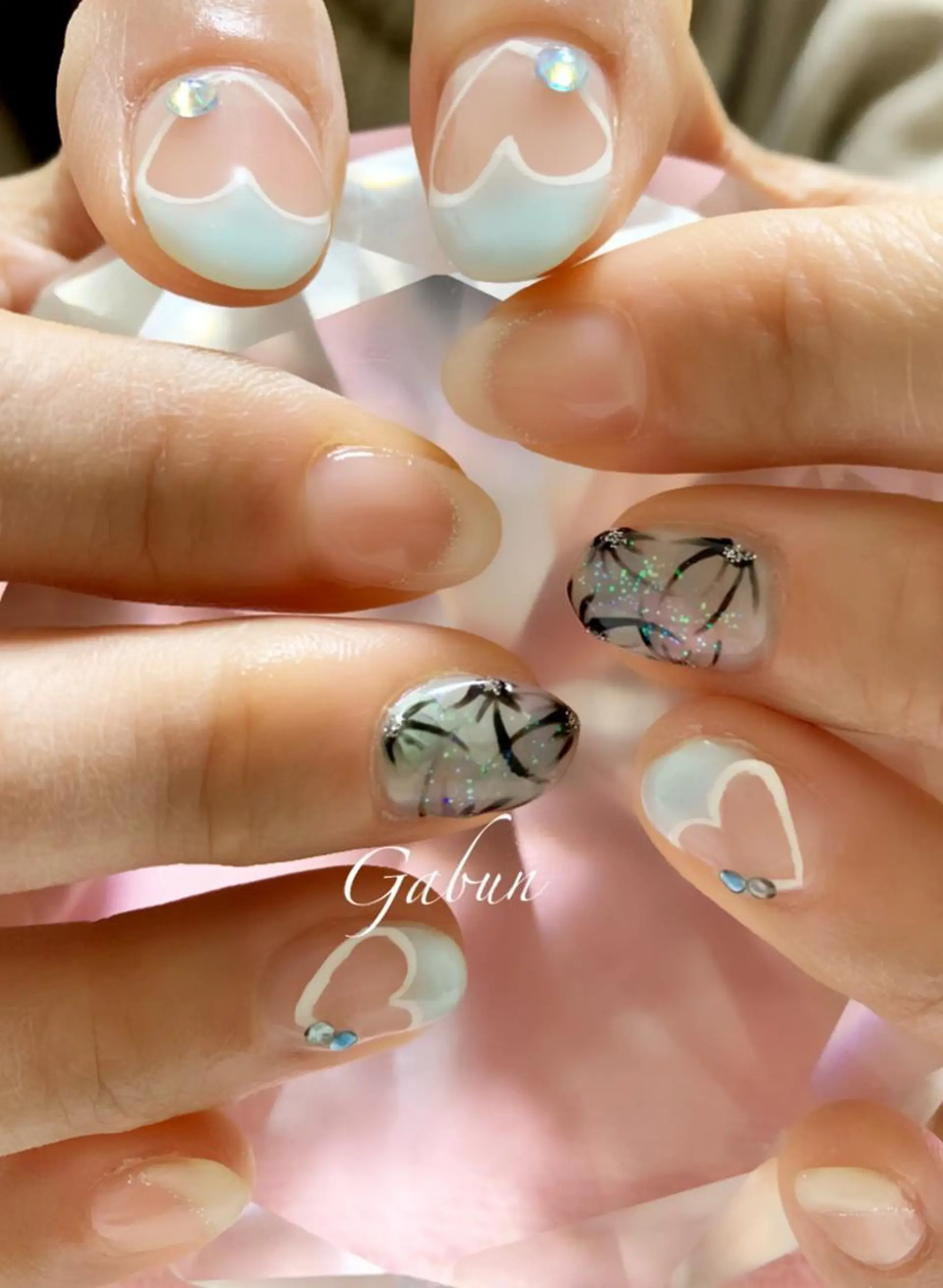 ショート カラー ネイル アートネイル フラワーネイル フレンチネイル ハート バレンタイン LOTUS ネイルサロンのネイルデザイン