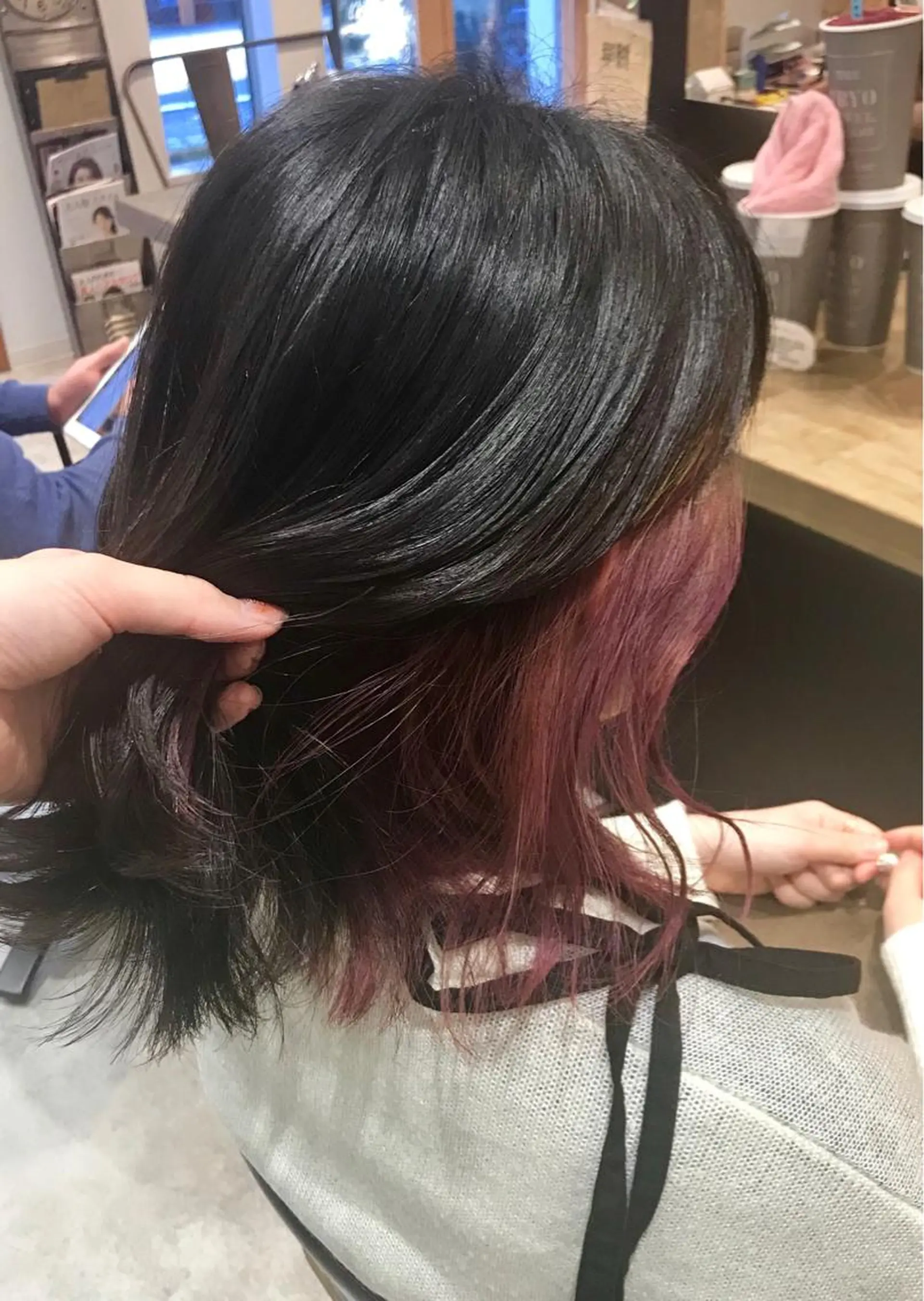 ミディアム カラー ヘアアレンジ ピンクカラー ピンクパープル パープルカラー カット ヘアカラー 似合わせレイヤー/ 美髪縮毛矯正/ミナエのヘアスタイル