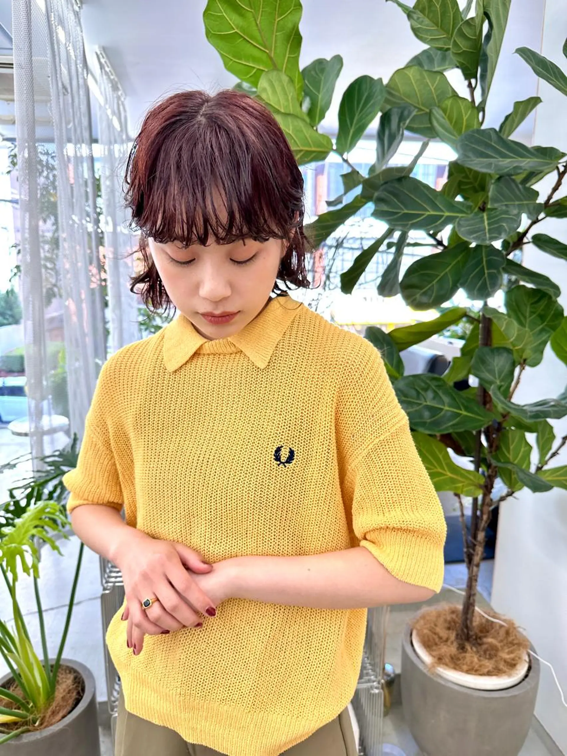 ショート カラー パーマ カシス ピンクカラー ボブ ニュアンスパーマ カット ヘアカラー トリートメント ボブ/レイヤー/ケア パーマ/リュウタのヘアスタイル