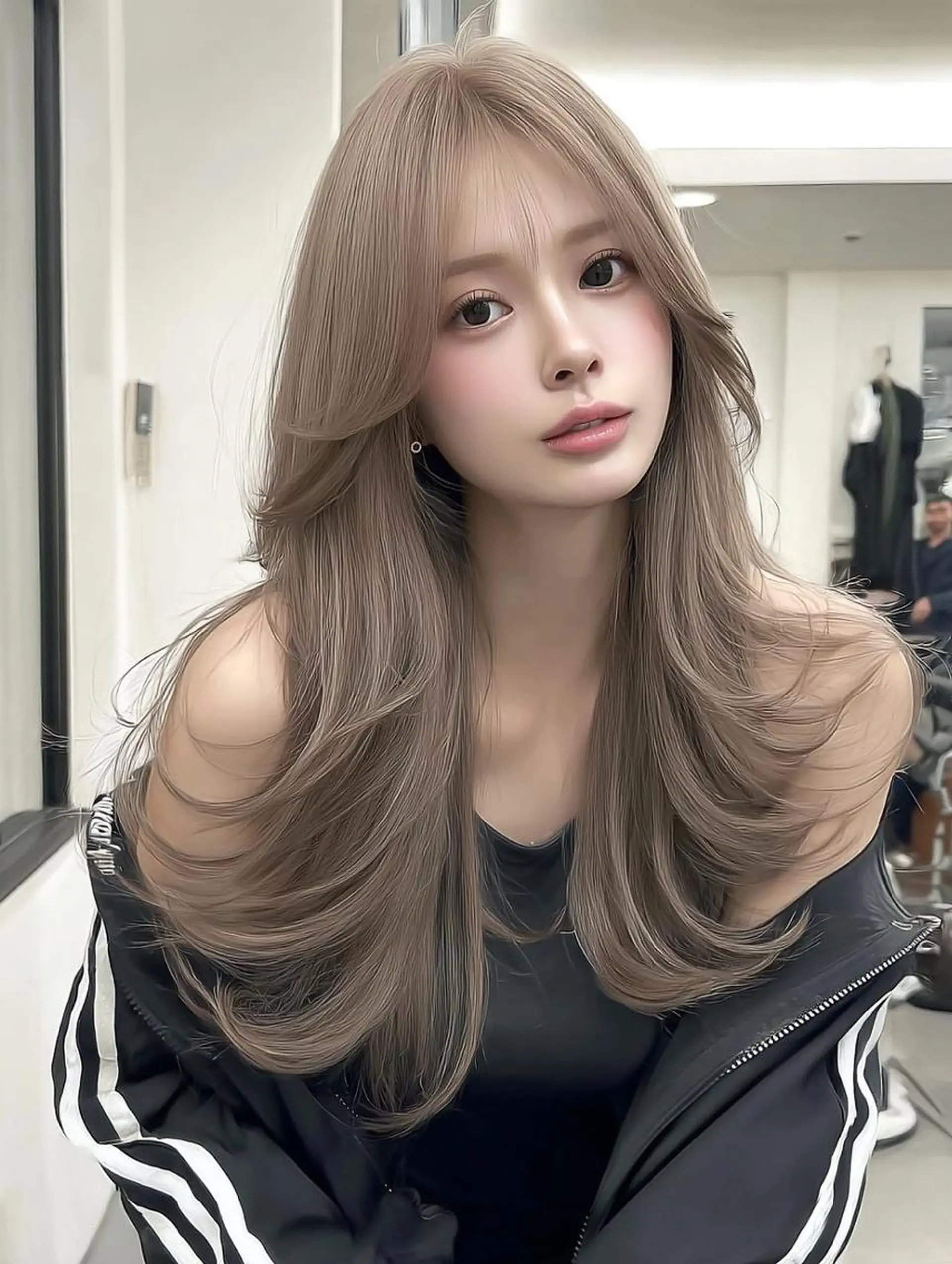 ミディアム ボブ 髪質改善 韓国風ヘア レイヤーカット 縮毛矯正 カット ヘアカラー 橋本 眞穂のヘアスタイル