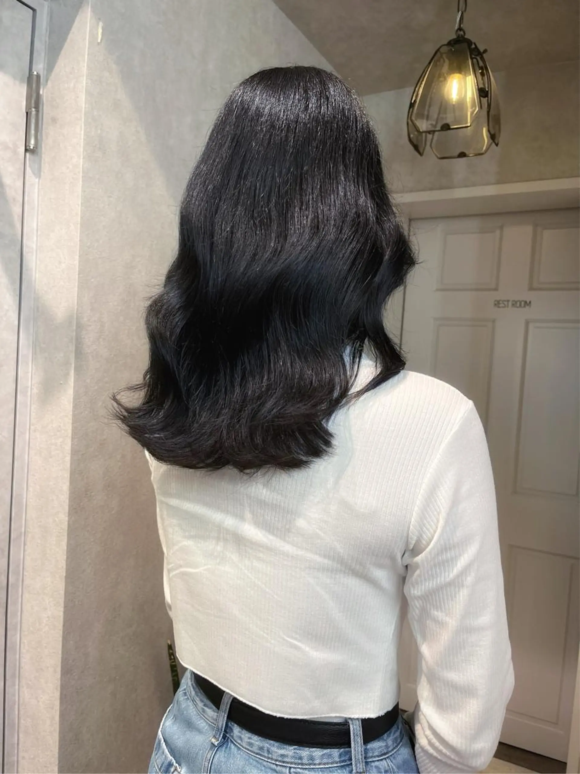 ロング カラー 黒髪 ブルーカラー ブルーブラック ヨシンモリ 韓国風ヘア ヘアカラー ヘアセット🎀パーマ Tsubasaのヘアスタイル