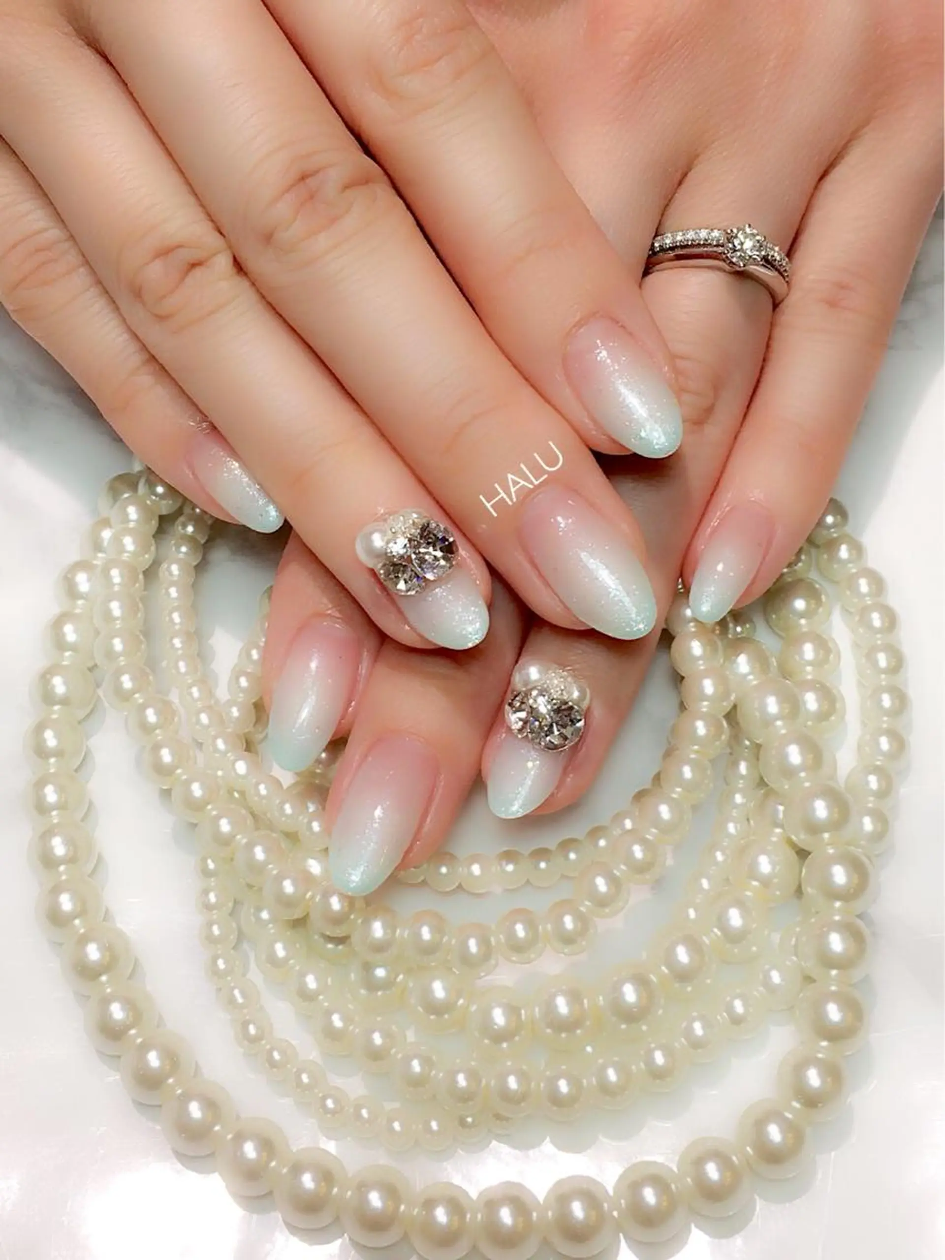 ネイル ブルー グラデーション パステルネイル ピンク HALU ハルのネイルデザイン