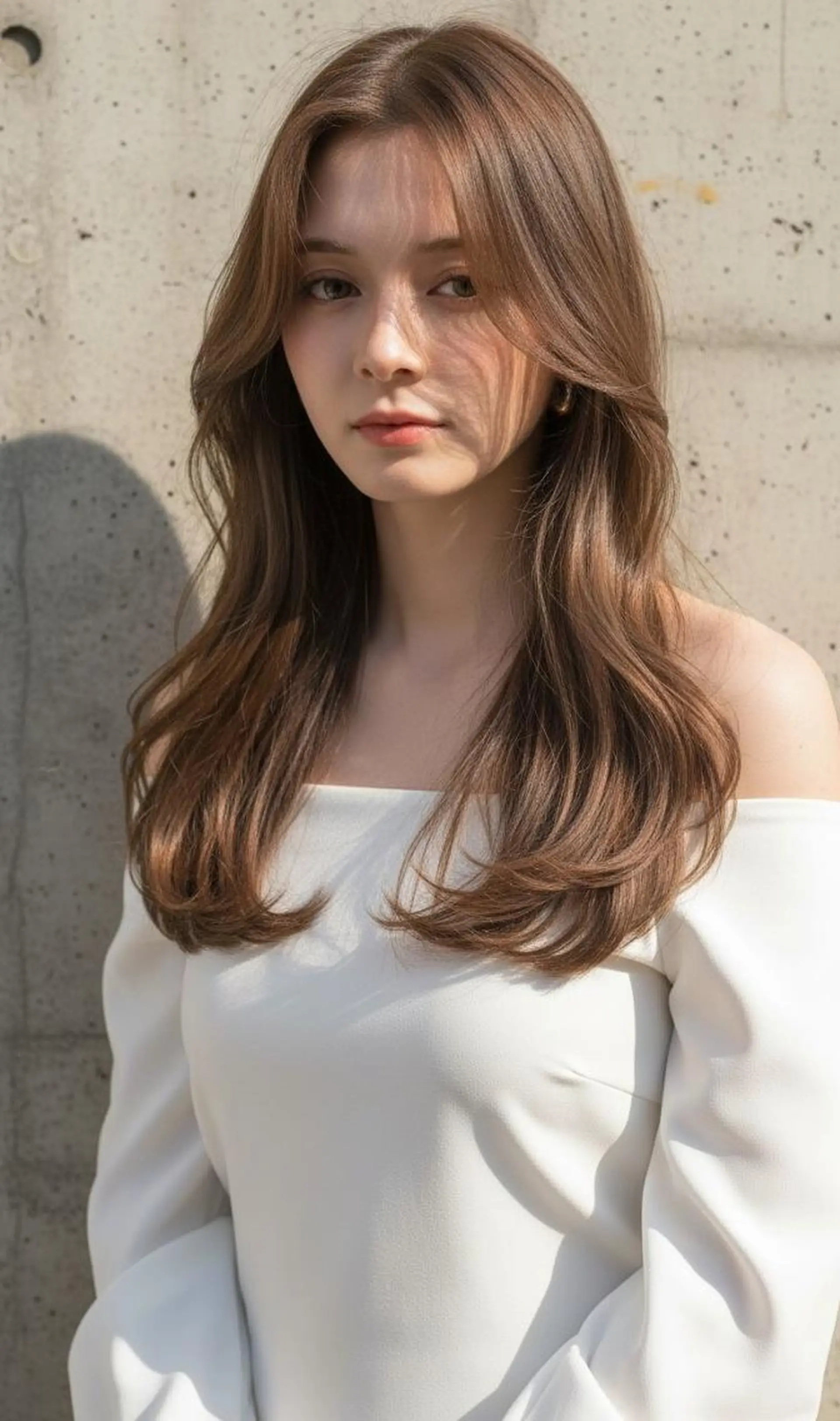 ロング パーマ カラー ブラウンカラー 顔周りカット レイヤーカット ロング 小顔カット カット パーマ トリートメント さく/髪質改善× 縮毛矯正/町田のヘアスタイル