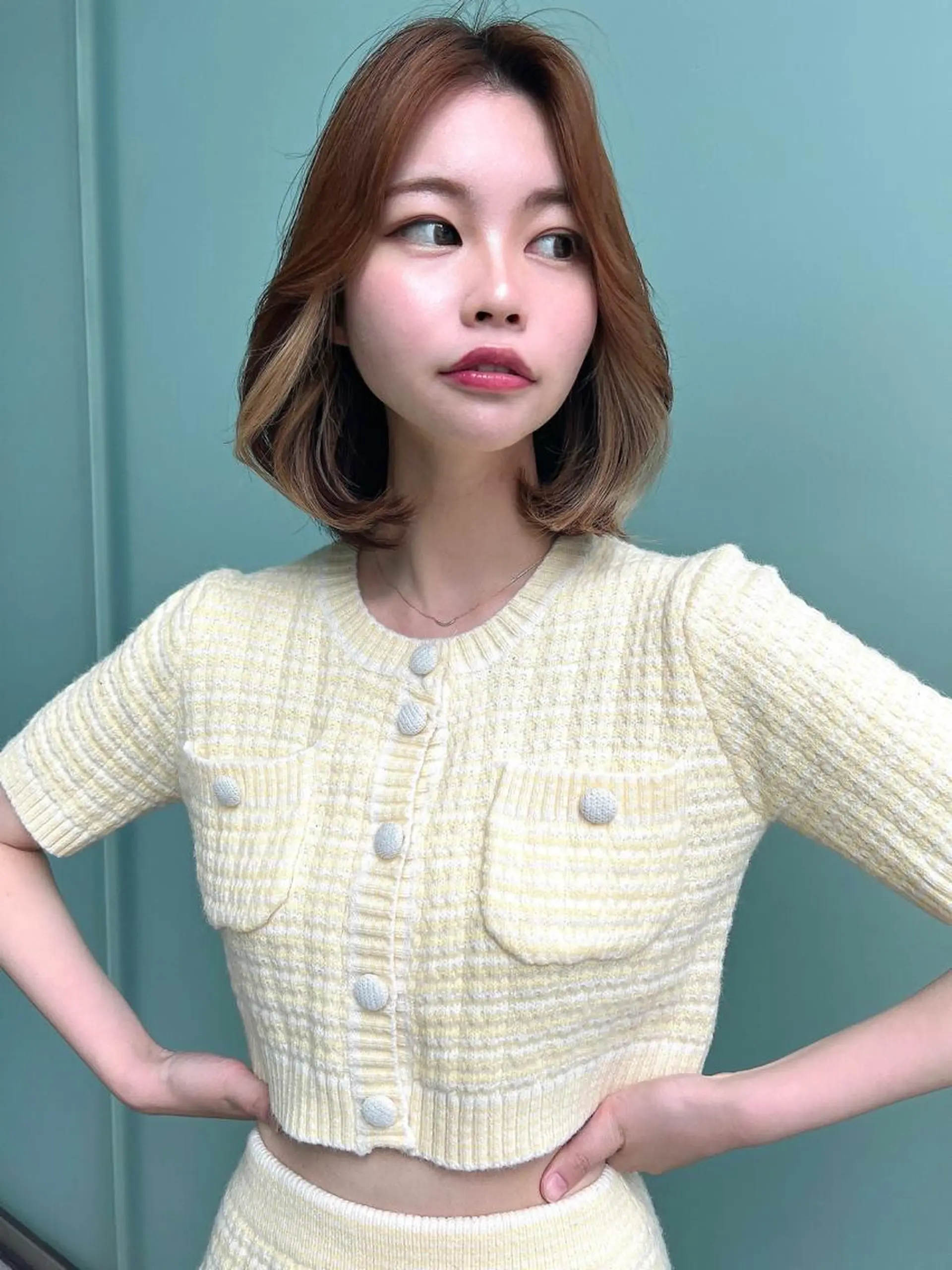 ミディアム ボブ ハイライト 髪質改善 韓国風ヘア 小顔カット 似合わせカラーの達人 ダブルカラー/森栄範のヘアスタイル