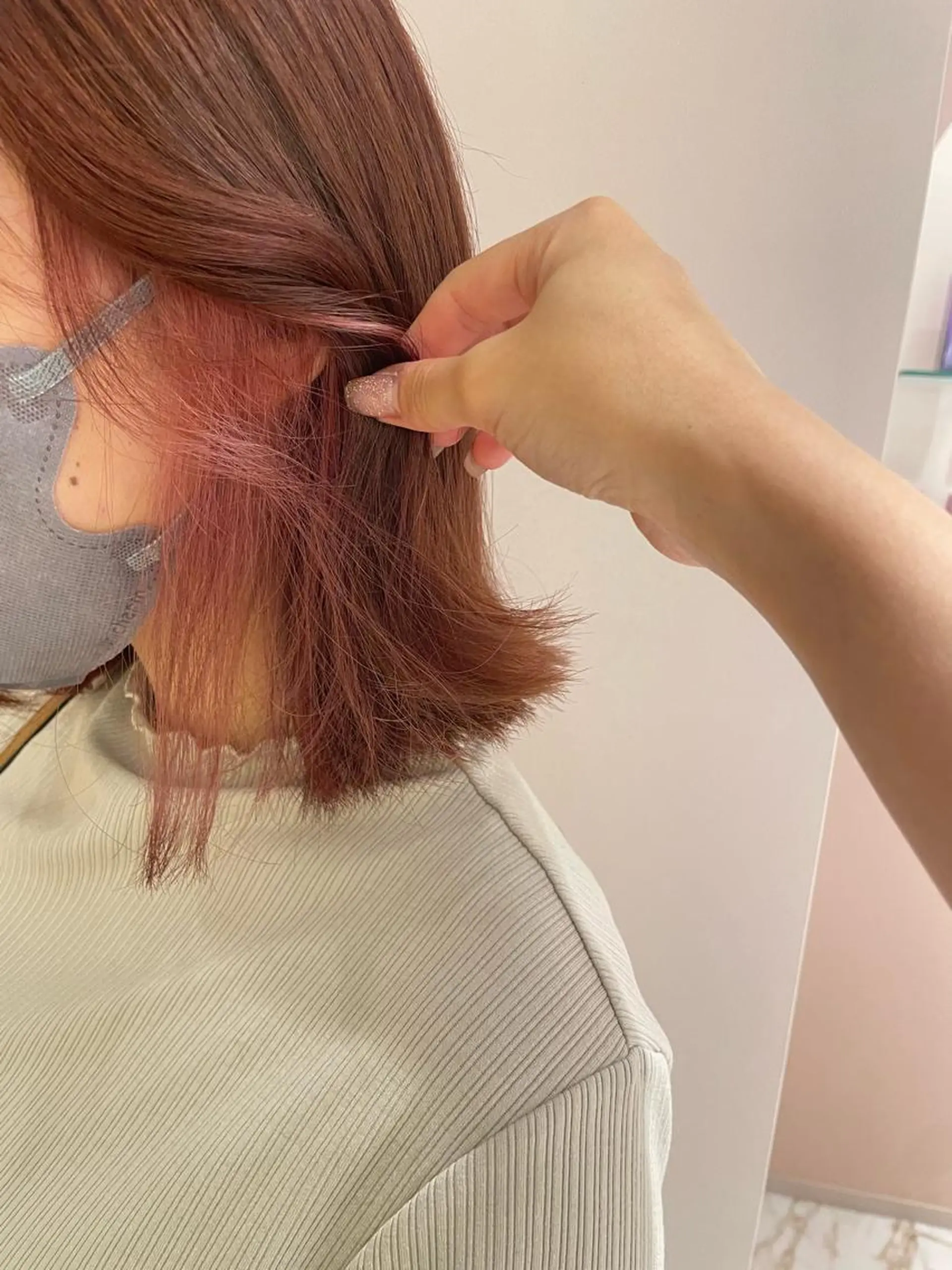 ショート ピンクブラウン 髪質改善 トリートメント ヘアカラー トリートメント ヘッドスパ マホ/日吉/髪質改善 /レイヤー/ガーリーのヘアスタイル