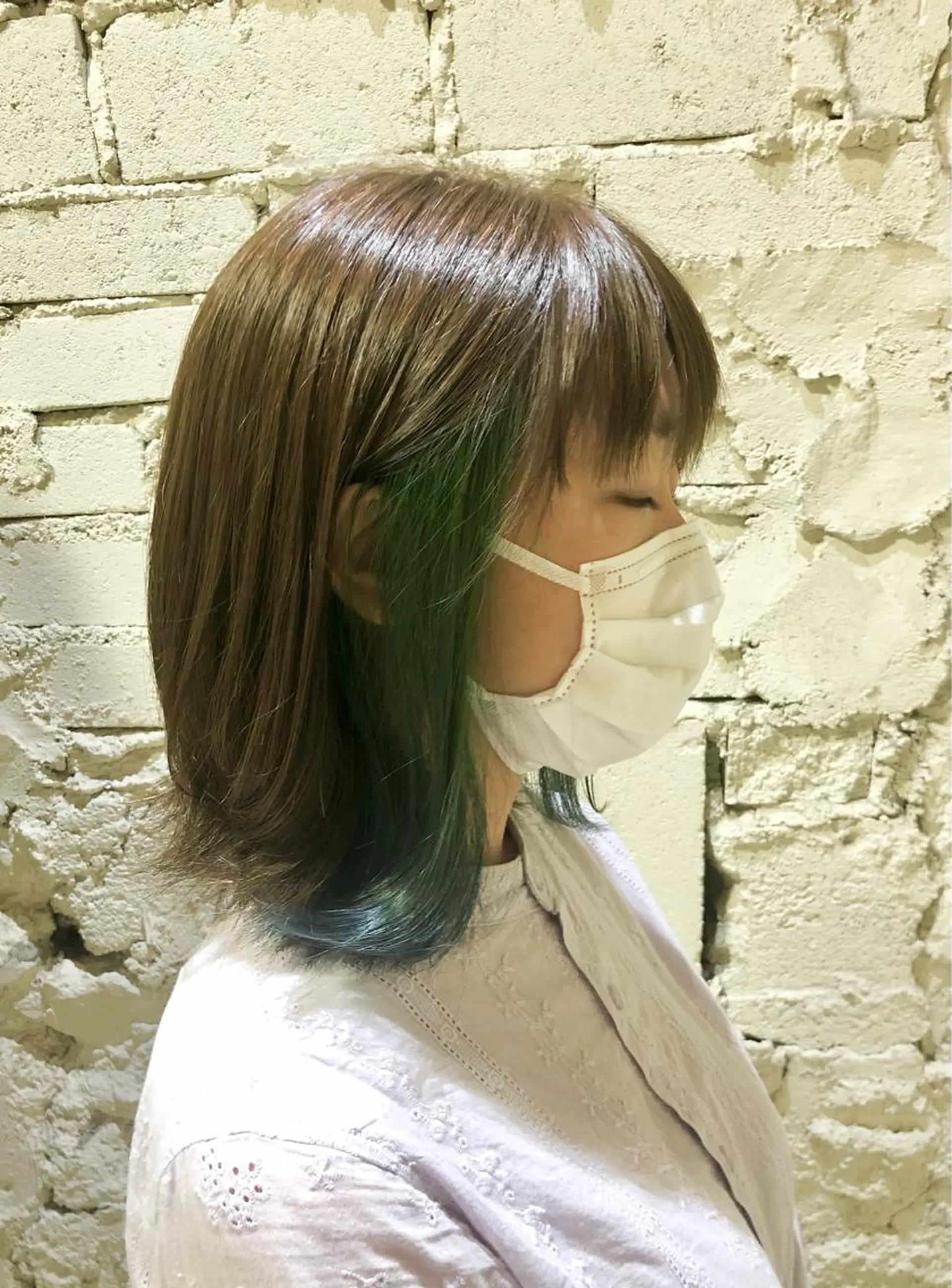 ミディアム カラー インナーカラー ミント ミントグリーン 興津/韓国レイヤー ダブルカラー美髪縮毛のヘアスタイル