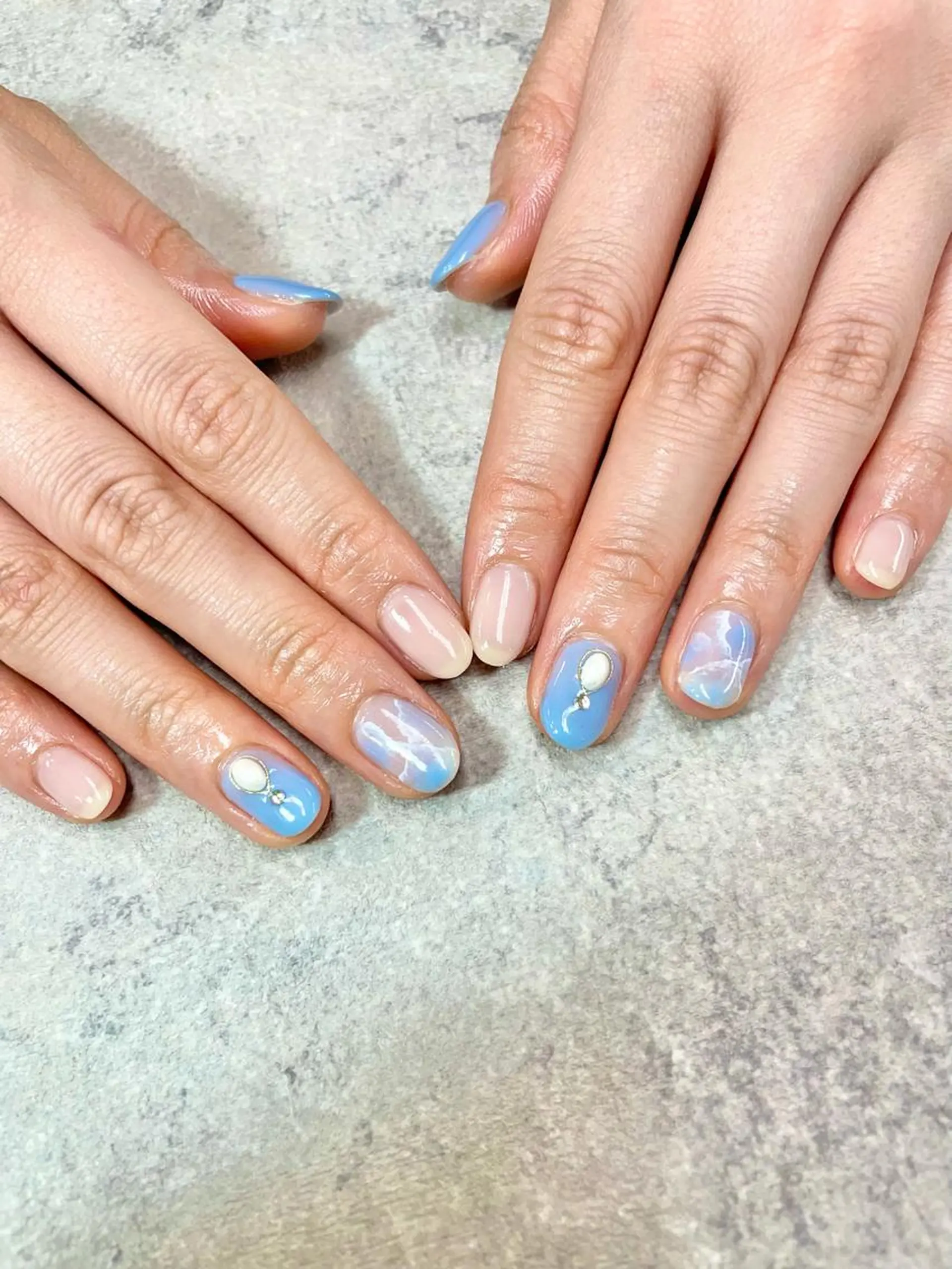 ネイル ブルー フットネイル フレンチネイル ジェルネイル グラデーション ハンドネイル .N YUKIのネイルデザイン