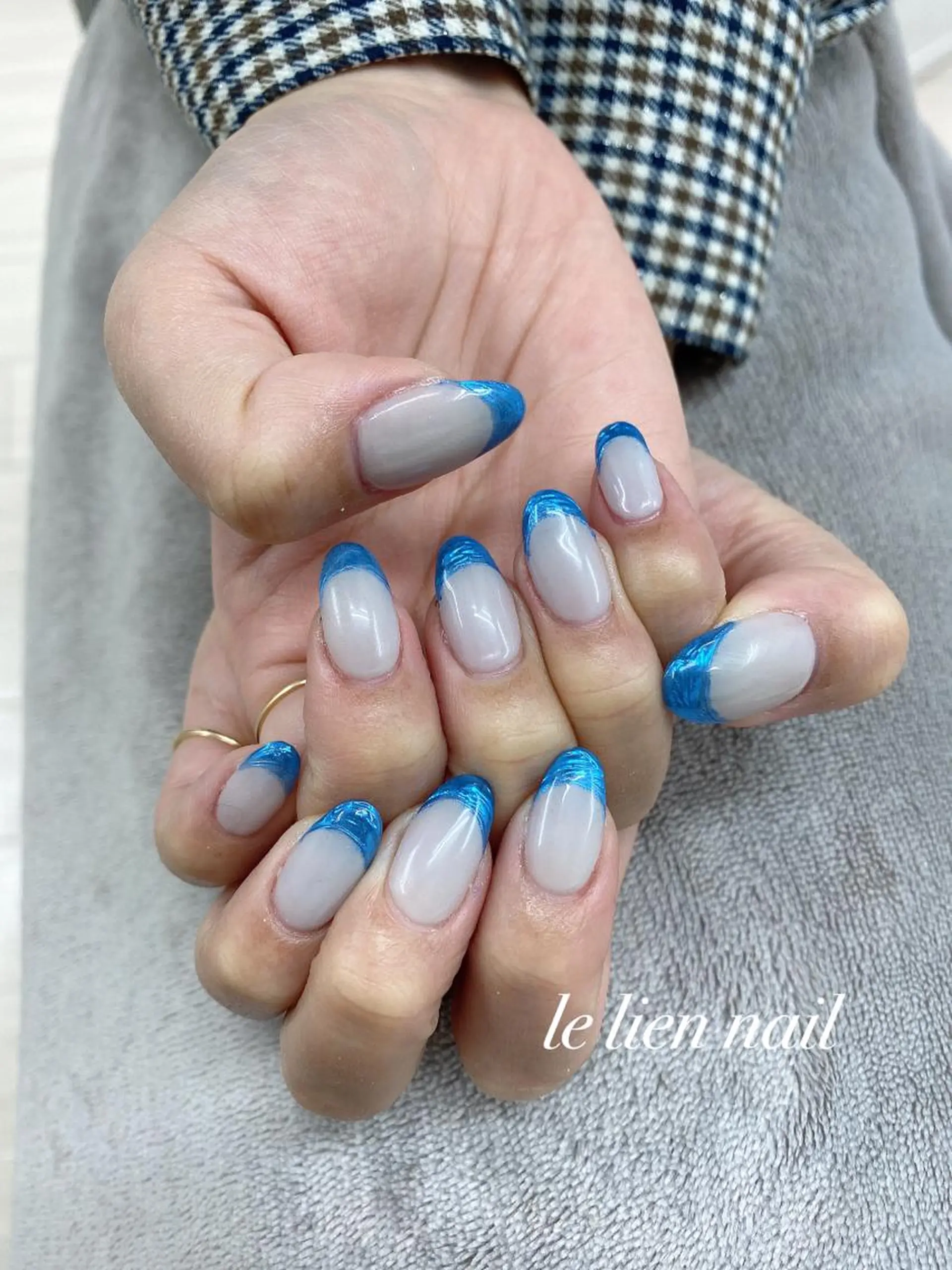 ネイル ブルー フレンチネイル ミラーネイル ニュアンスネイル le lien nailのネイルデザイン