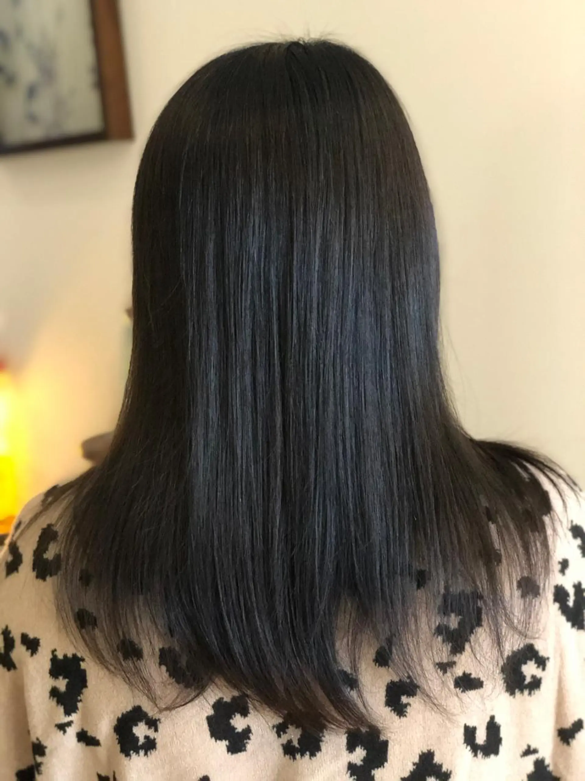 セミロング カラー 黒髪 ブルーカラー ブルーブラック ハイライトカラー ハイライト 嶌田 沙紀のヘアスタイル