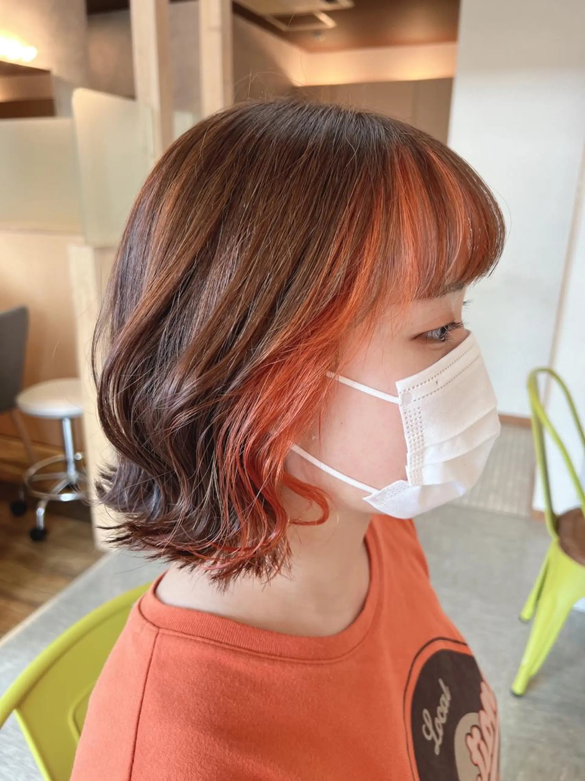 ミディアム カラー ヘアアレンジ ハイライトカラー オレンジ ハイライト ヘアカラー 🌻井上 マリー🌻のヘアスタイル