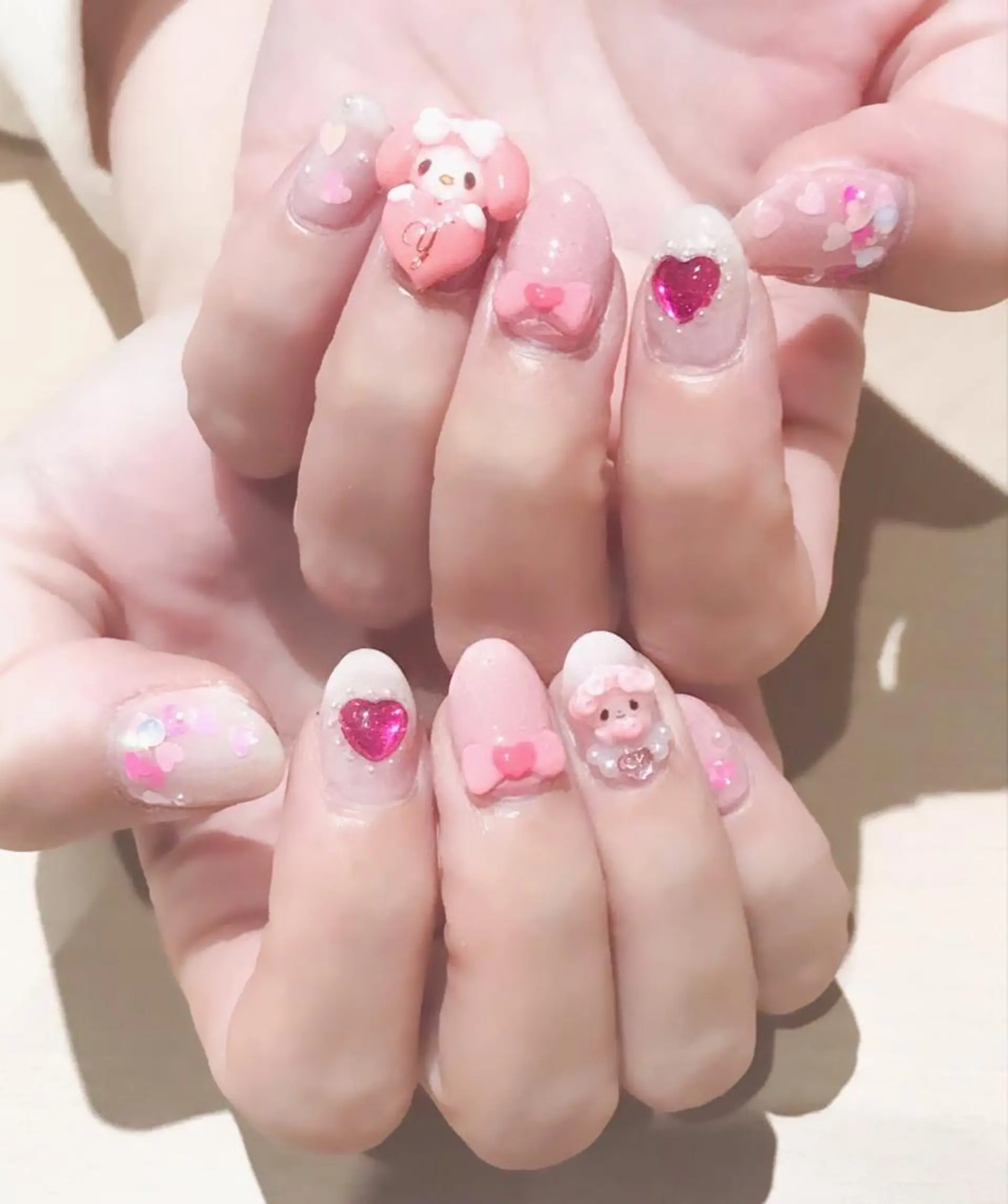 ネイル アートネイル ジェルネイル ハート ピンク 春ネイル Nyanco Nailのネイルデザイン