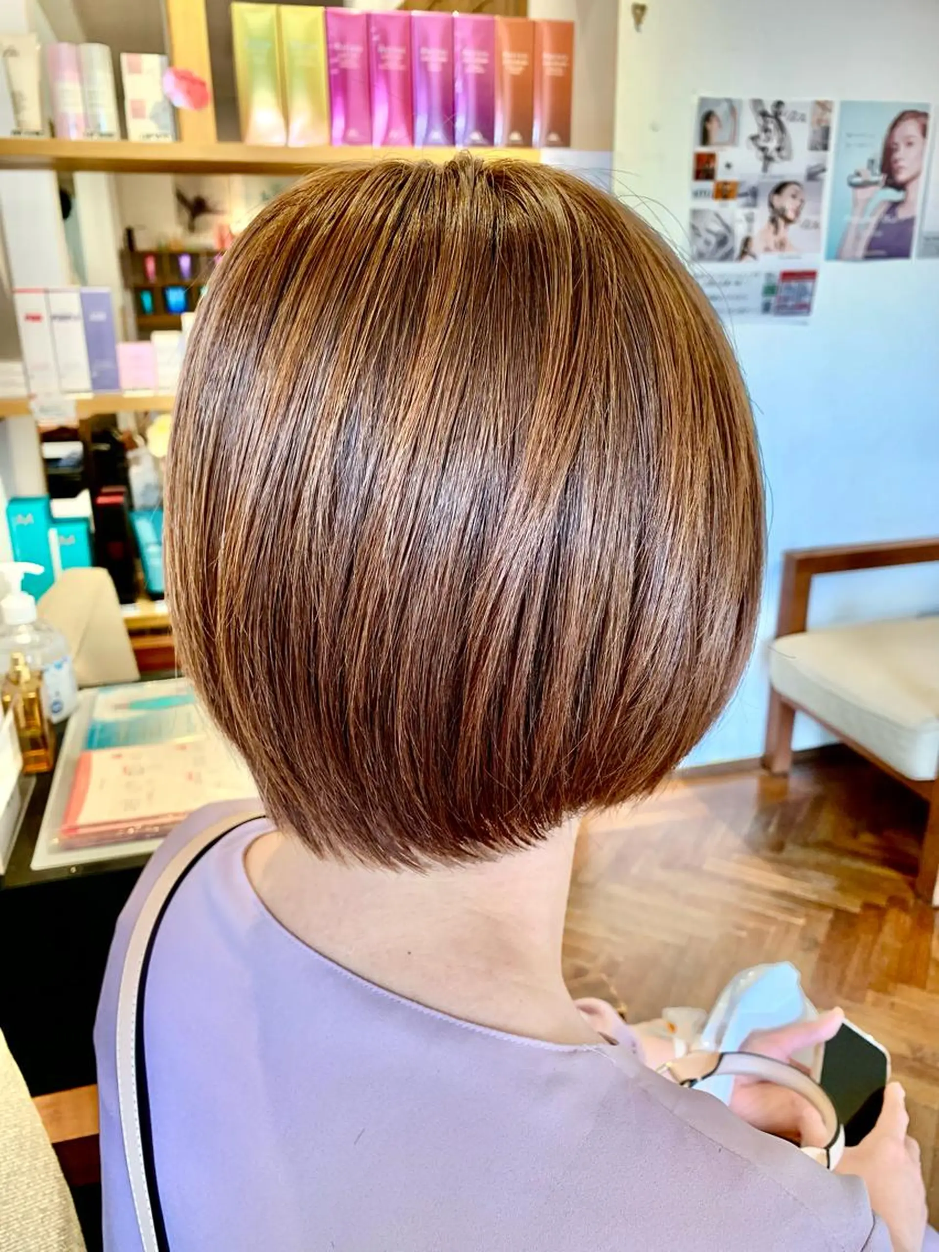 ショート カラー ショートボブ ベージュカラー ピンクカラー ピンクベージュ ボブ カット ヘアカラー トリートメント comfy(コンフィー)所属・秋山知穂ショート/ 縮毛矯正はお任せ🧸のヘアスタイル